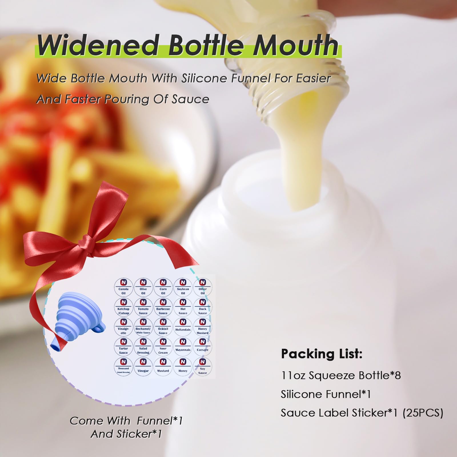 Condiment Squeeze Bottles for Ketchup Hot Sauce Liquids Oil with Caps for Condensed Milk Mustard Salad Dressing Dispenser Clear Plastic Bottles Dressing Container HD PE