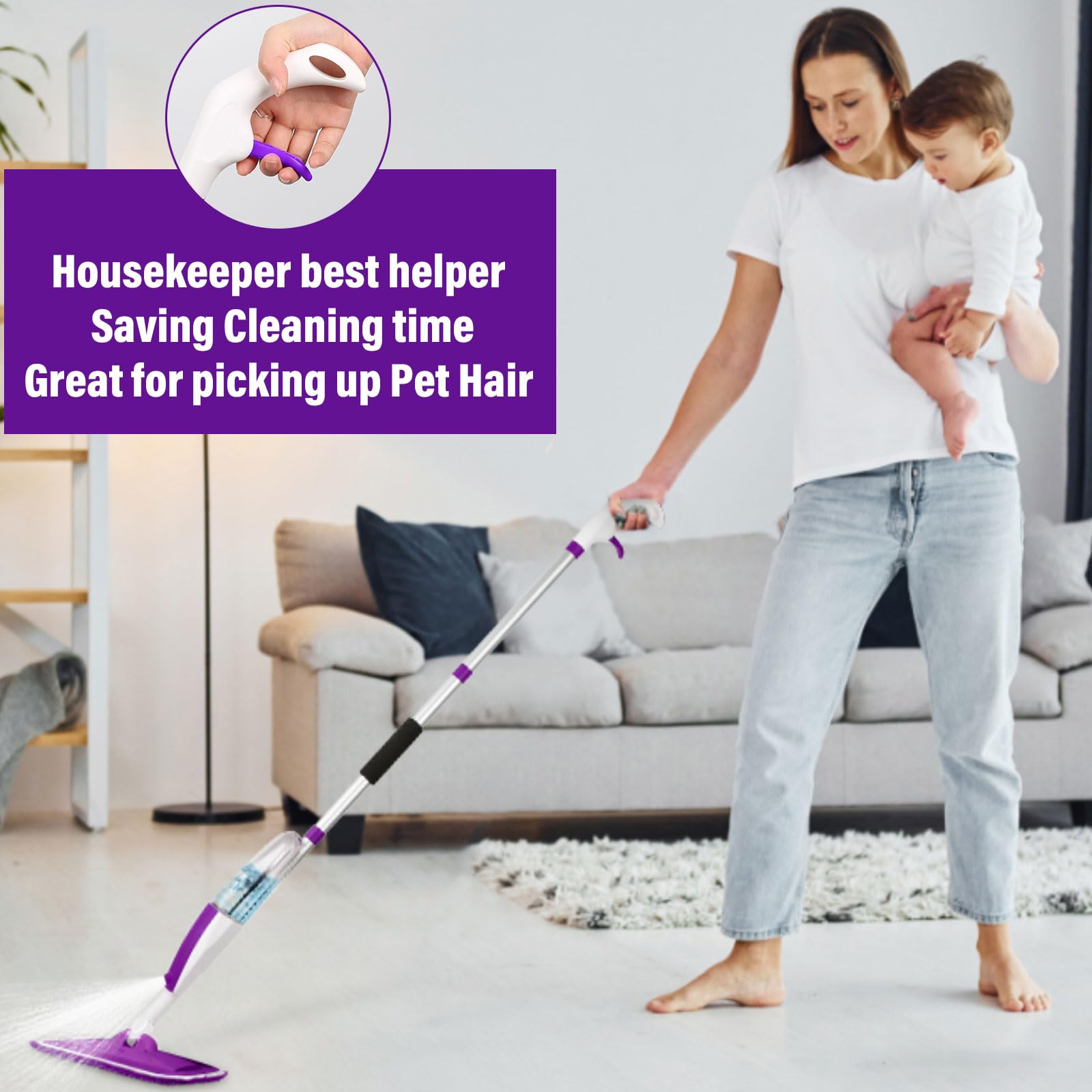 Wet Spray Mop for Floor Cleaning with 14 oz Bottle & 3 Microfiber Pads