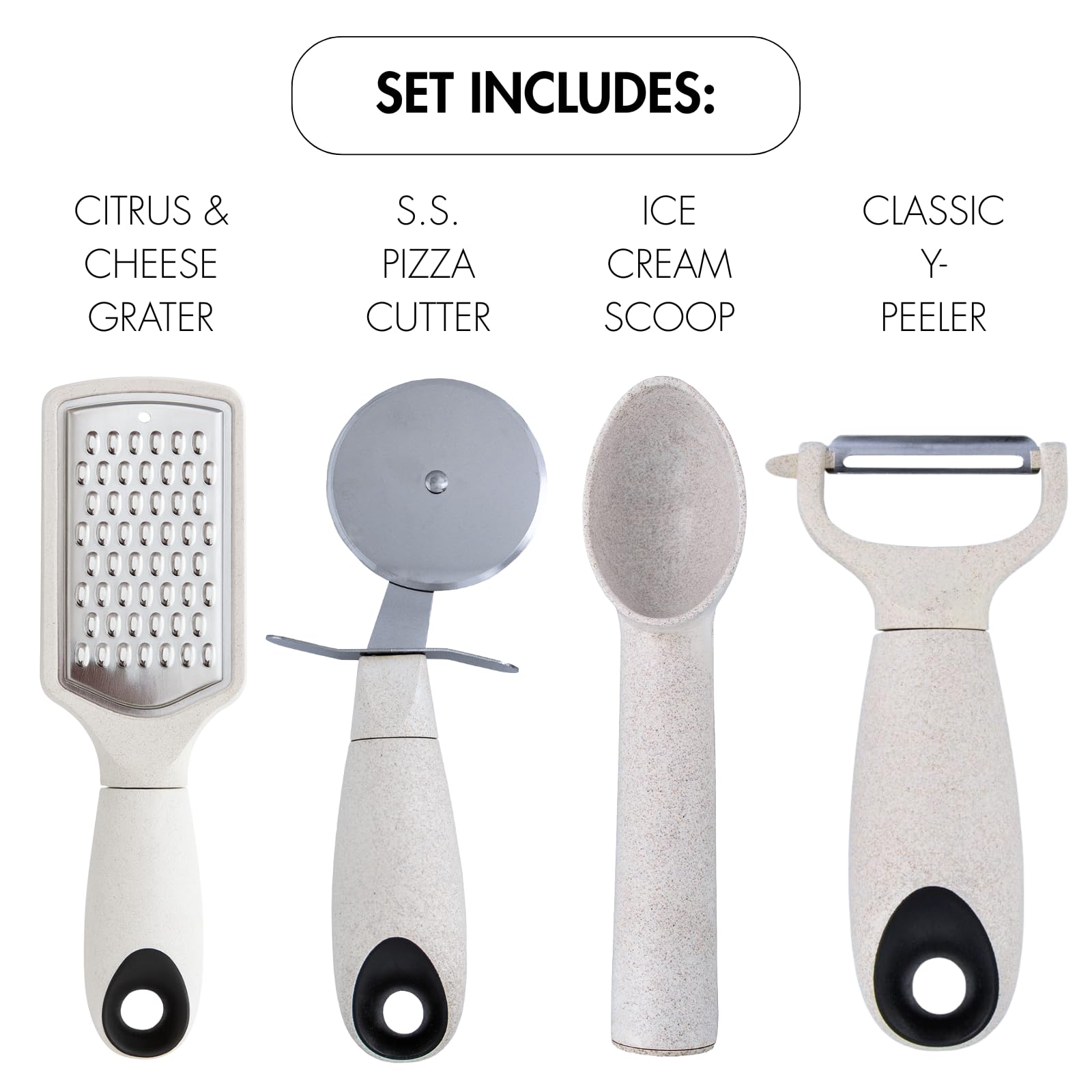 6pc Wheat Straw Kitchen Utensil Set Peeler Cutter Grater Spoons and Cups