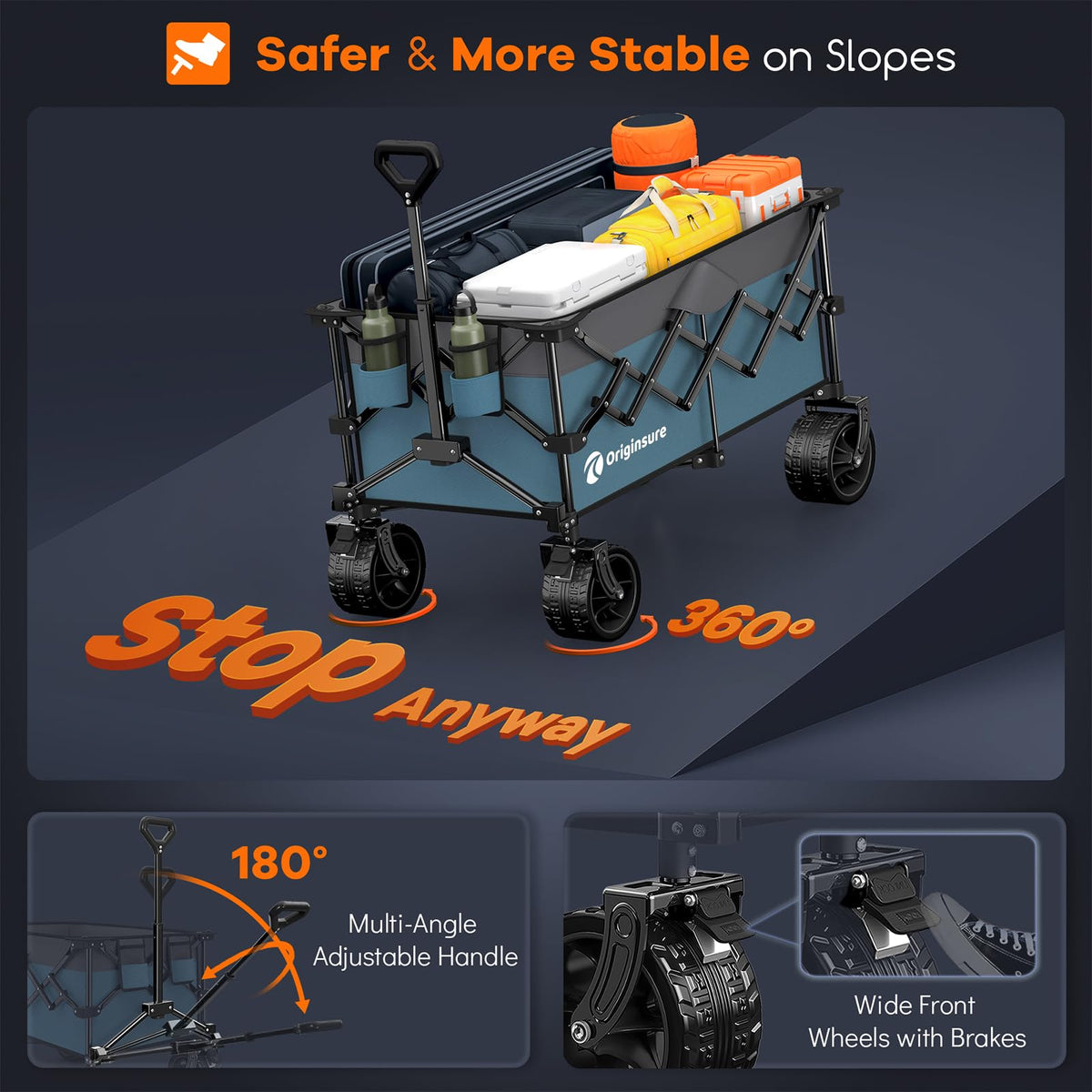 220L Foldable Beach Wagon Cart with Big Wheels