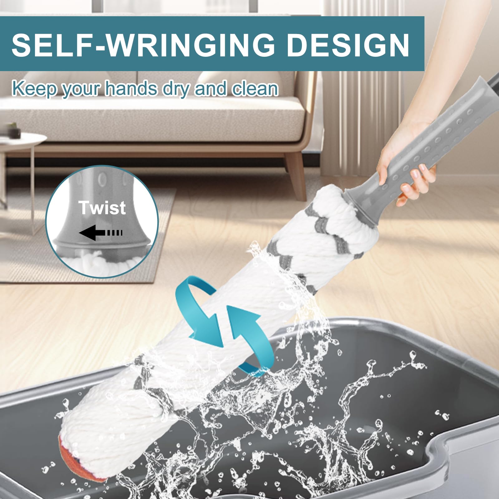 Self Wringing Twist Mop for Floor Cleaning with 57 " Long Handle