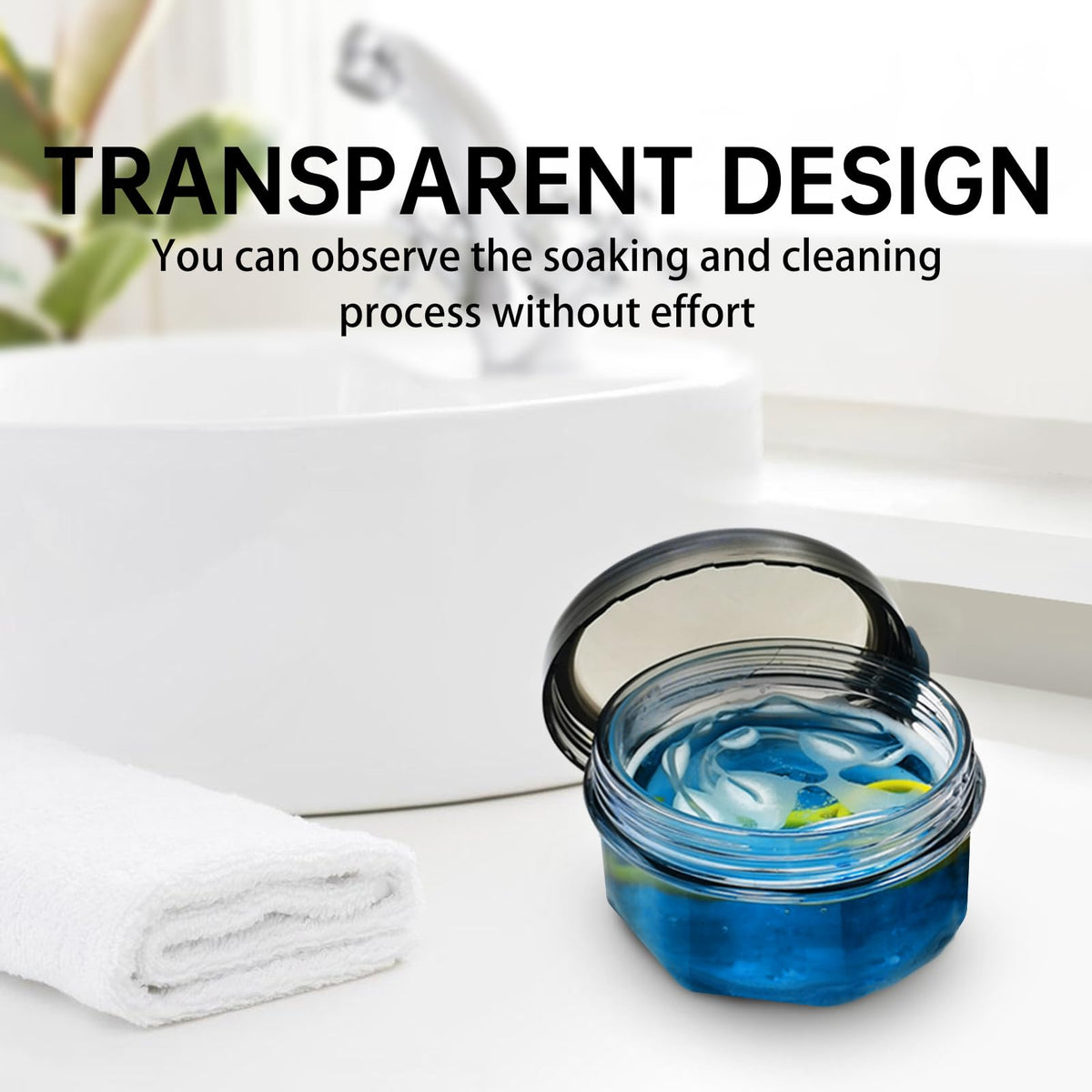 Leak Proof Denture Cups for Soaking Dentures with Strainer Basket and Brush
