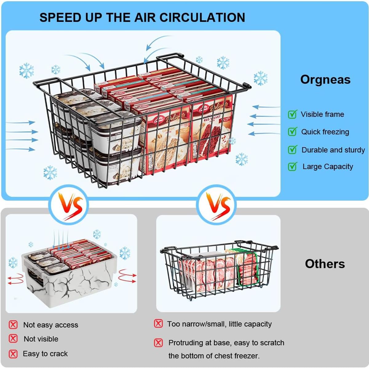 Stacking Freezer Organizer Bin Large Capacity Chest Freezer Baskets (4 Count)