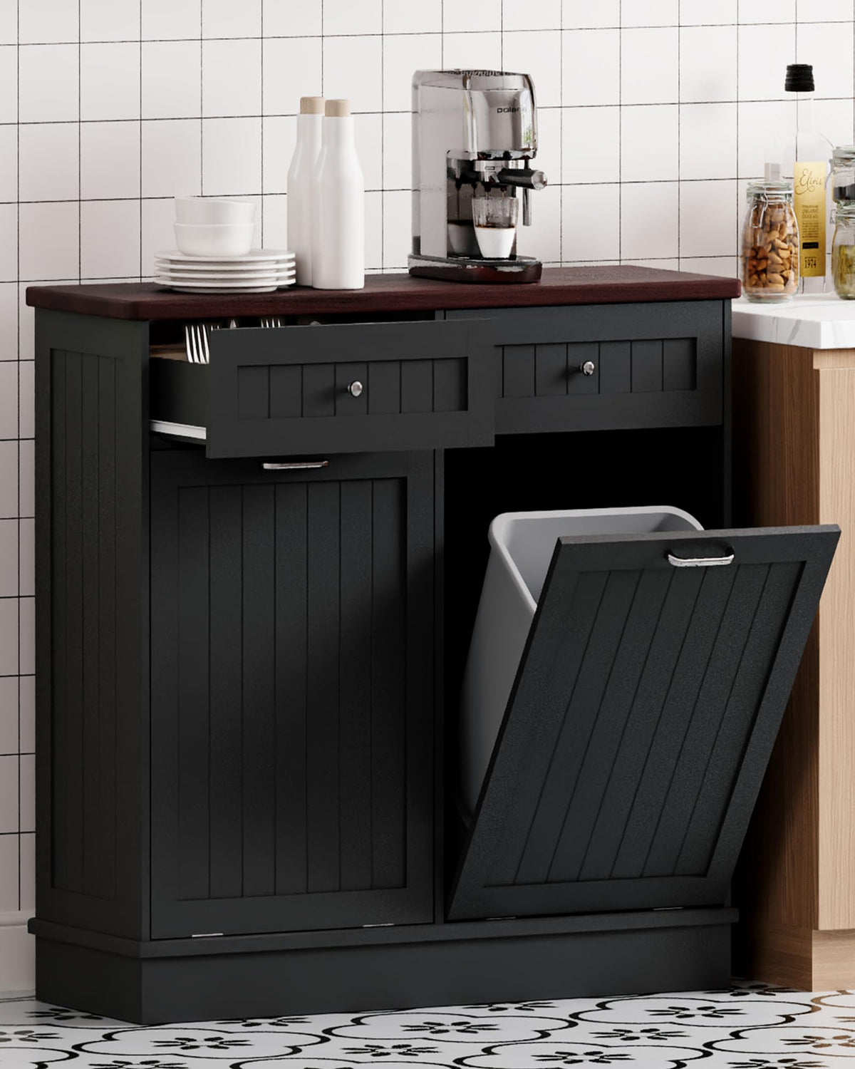2 x 10 Gallon Tilt Out Trash Cabinet with 2 Big Storage Drawer