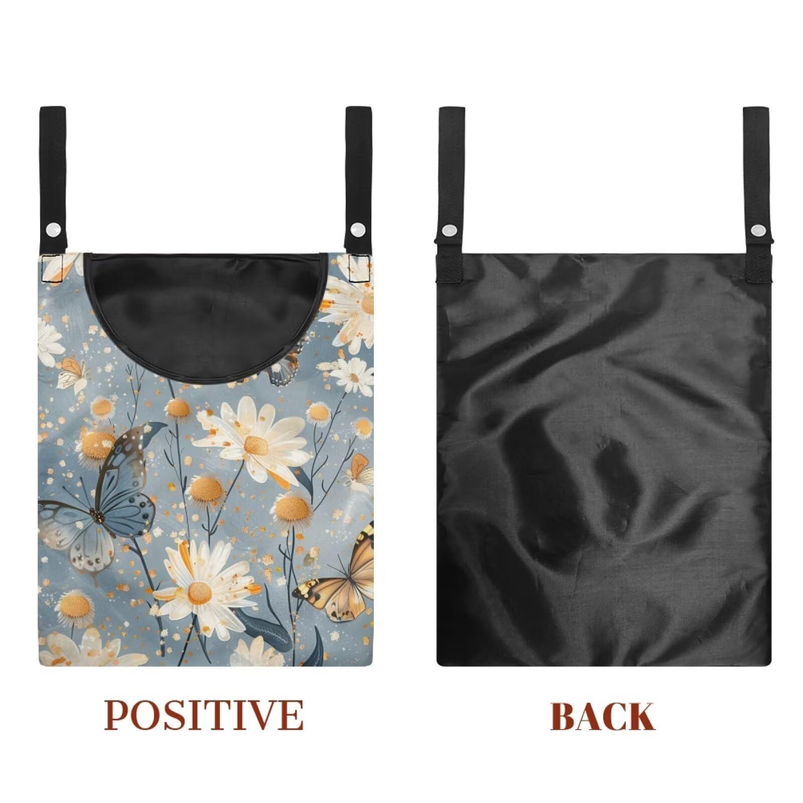 Butterfly Clothespin Bag with Hanging Rope 14.5 x 12 Inch Summer Waterproof Laundry Clothes Pin Holder Clothespin Storage Organizer with Large Opening for Home Outdoor