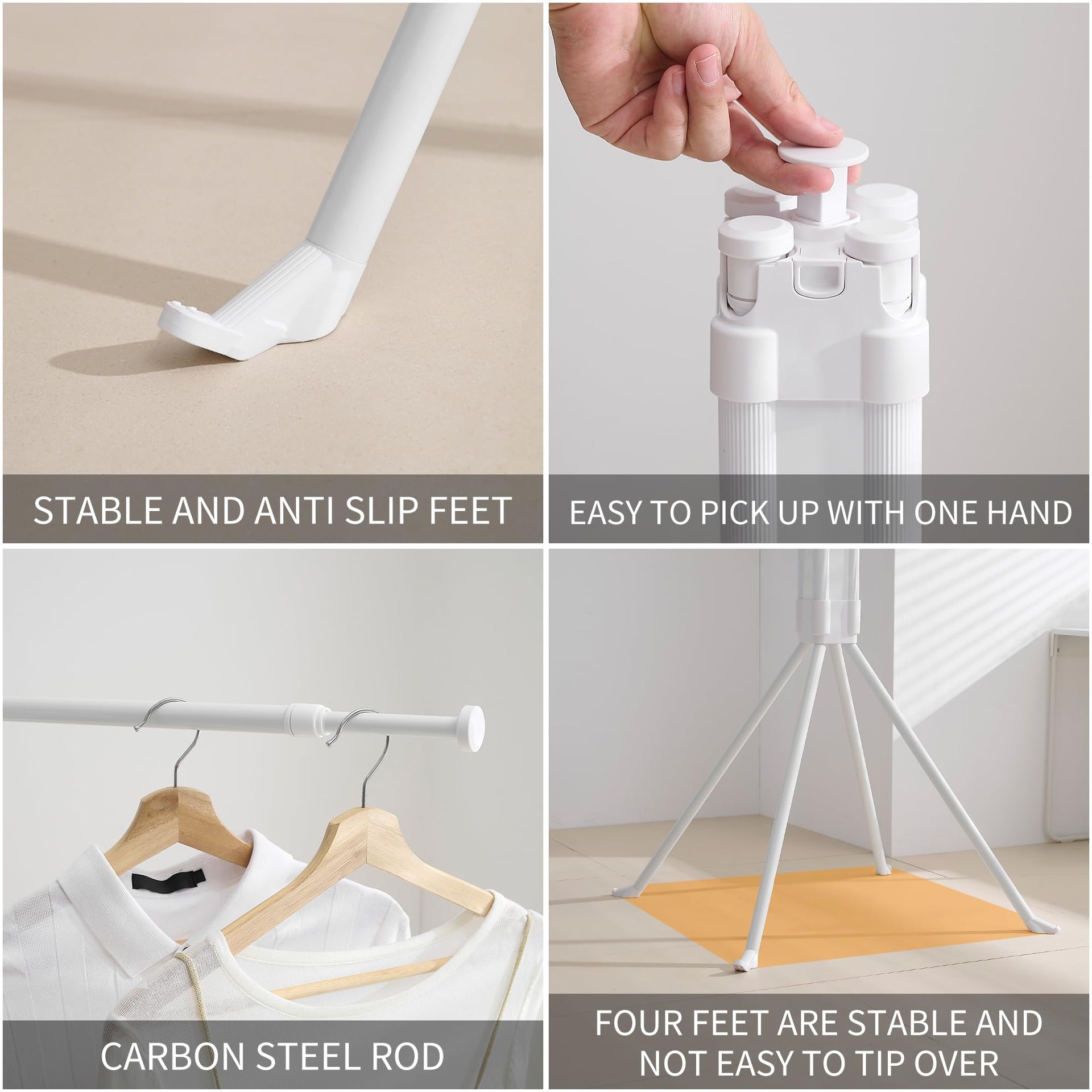 Foldable Clothes Drying Rack with Aluminum 4 Rods 16 Clips