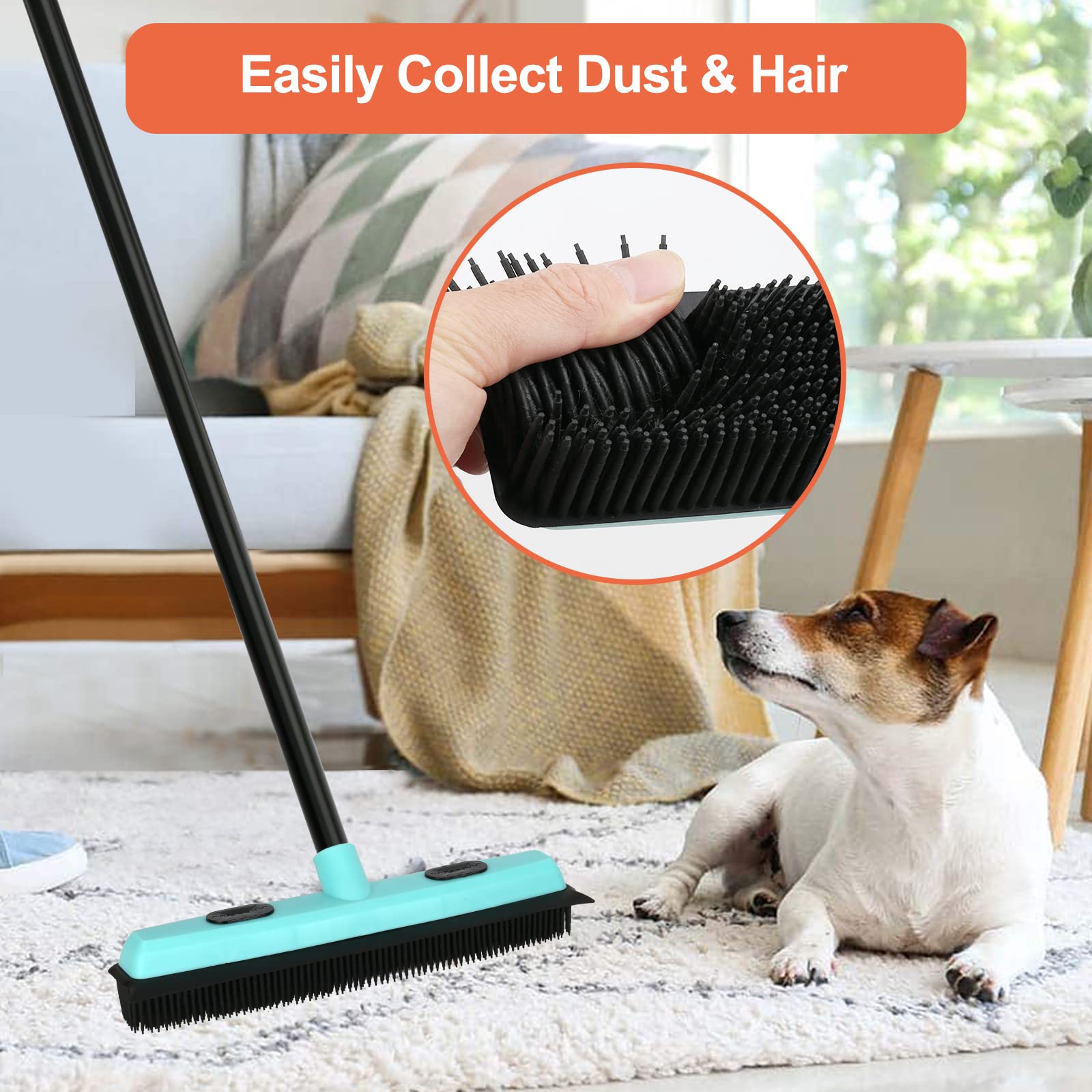Rubber Broom Carpet Rake for Pet Hair Removal
