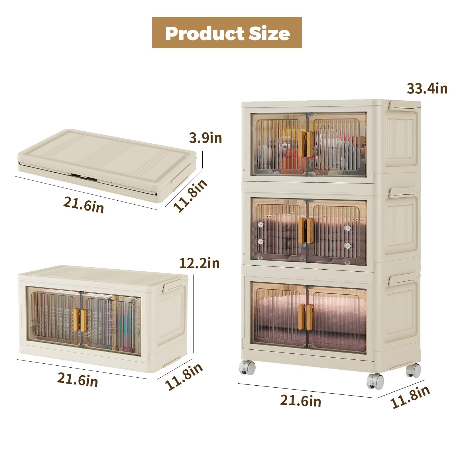3 Tier Stackable Storage Bins with Lid and Wheels (3 Count)
