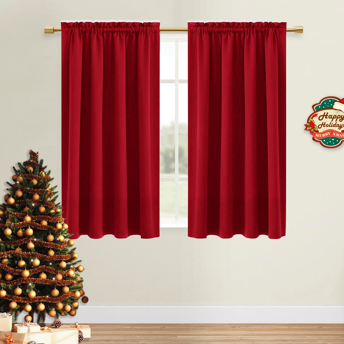 Blackout Curtains for Bedroom Living Room 52 x 54 Inch Long Red (2 Count)