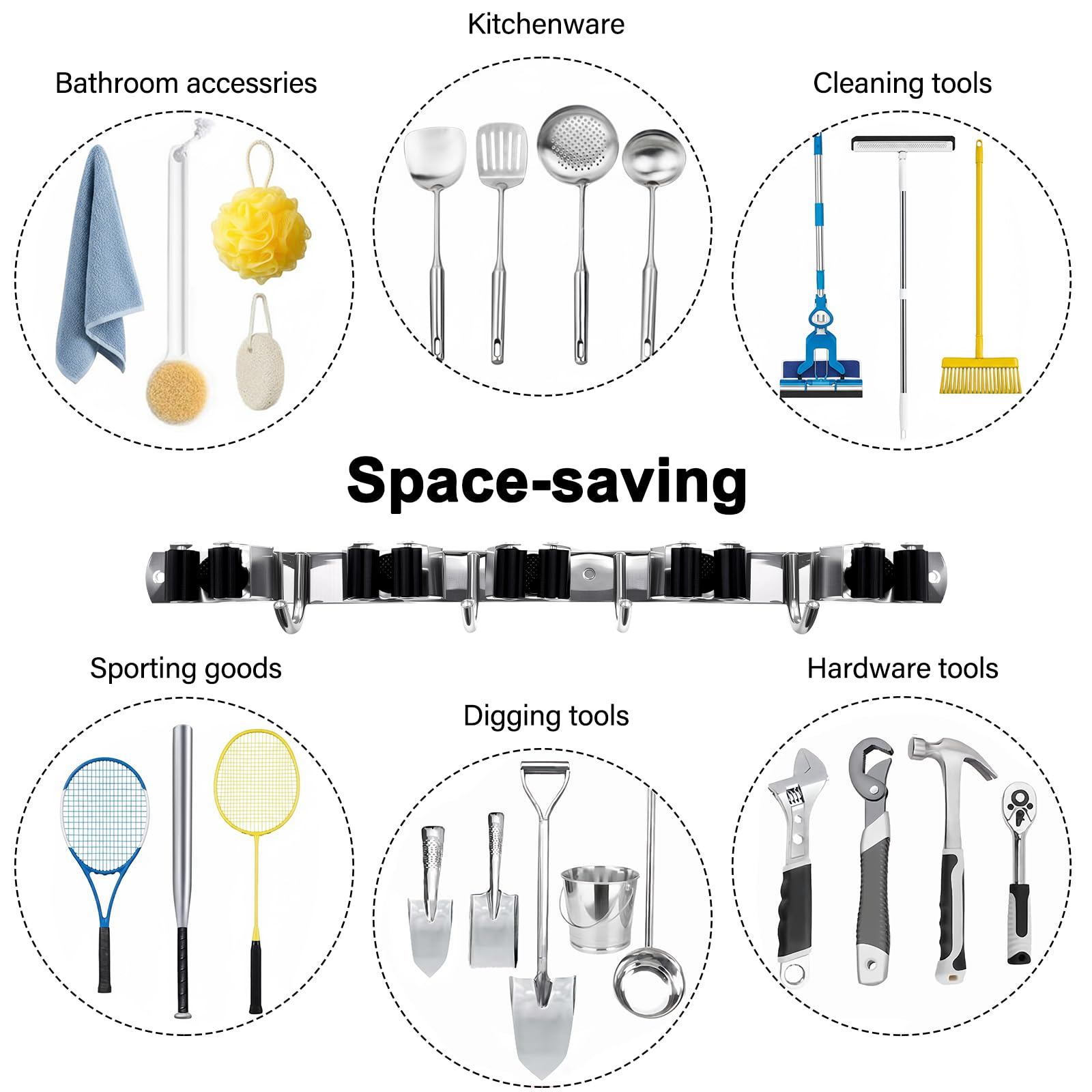 2 Packs 5 Racks and 4 Hooks Mop and Broom Holder Wall Mount (9 Count)