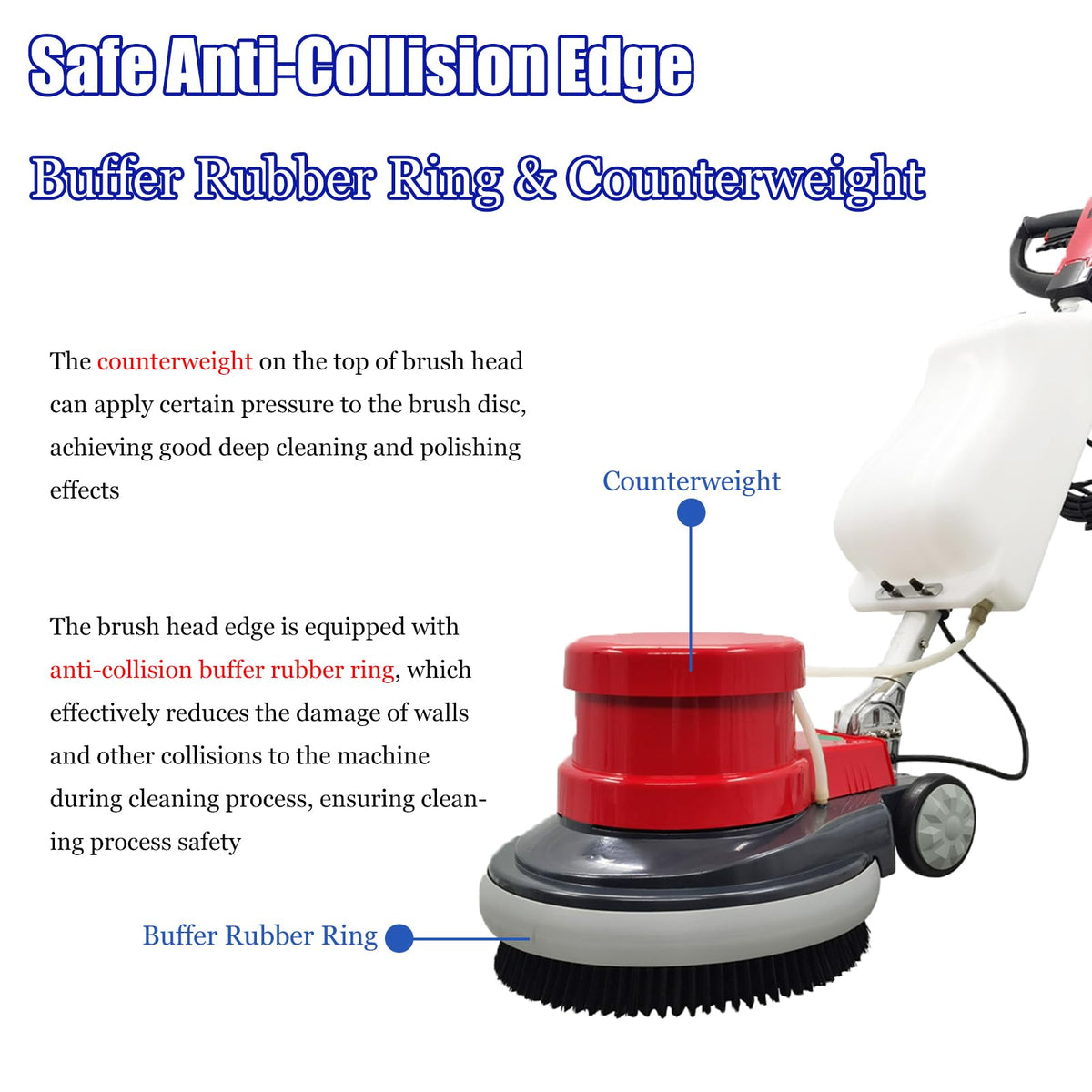 17" Floor Cleaner Polisher Commercial Floor Scrubber Buffer Commercial Floor Polishing Cleaning Machine Industrial Ground Scrubber Buffer with Two Brush Discs
