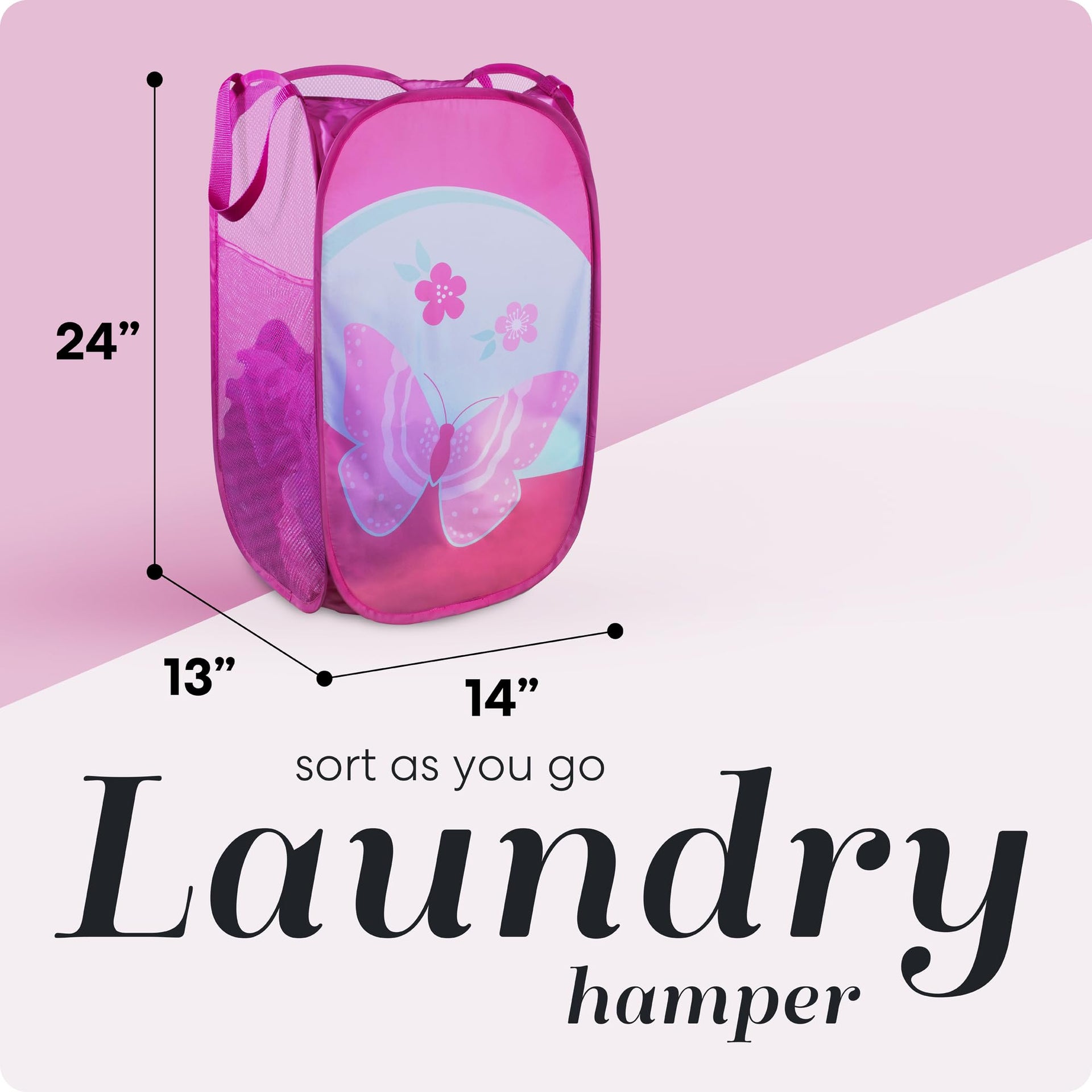 Collapsible Mesh Pop Up Hamper with Wide Opening and Side Pocket
