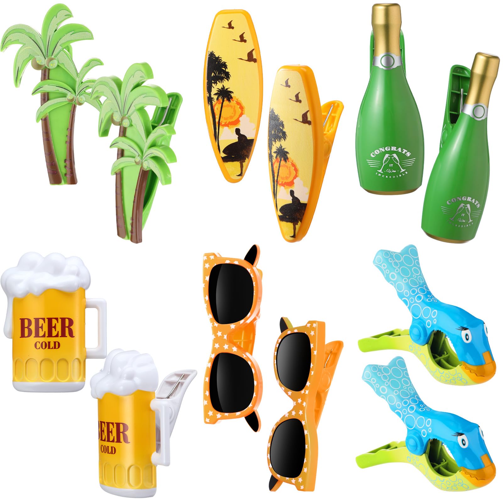 12 Pcs Beach Towel Clips Beach Chairs Clips Plastic Swimming Pool Towel Holders Jumbo Size Funny Clothespins for Patio Holiday Pool Blanket Decoration (12 Count)