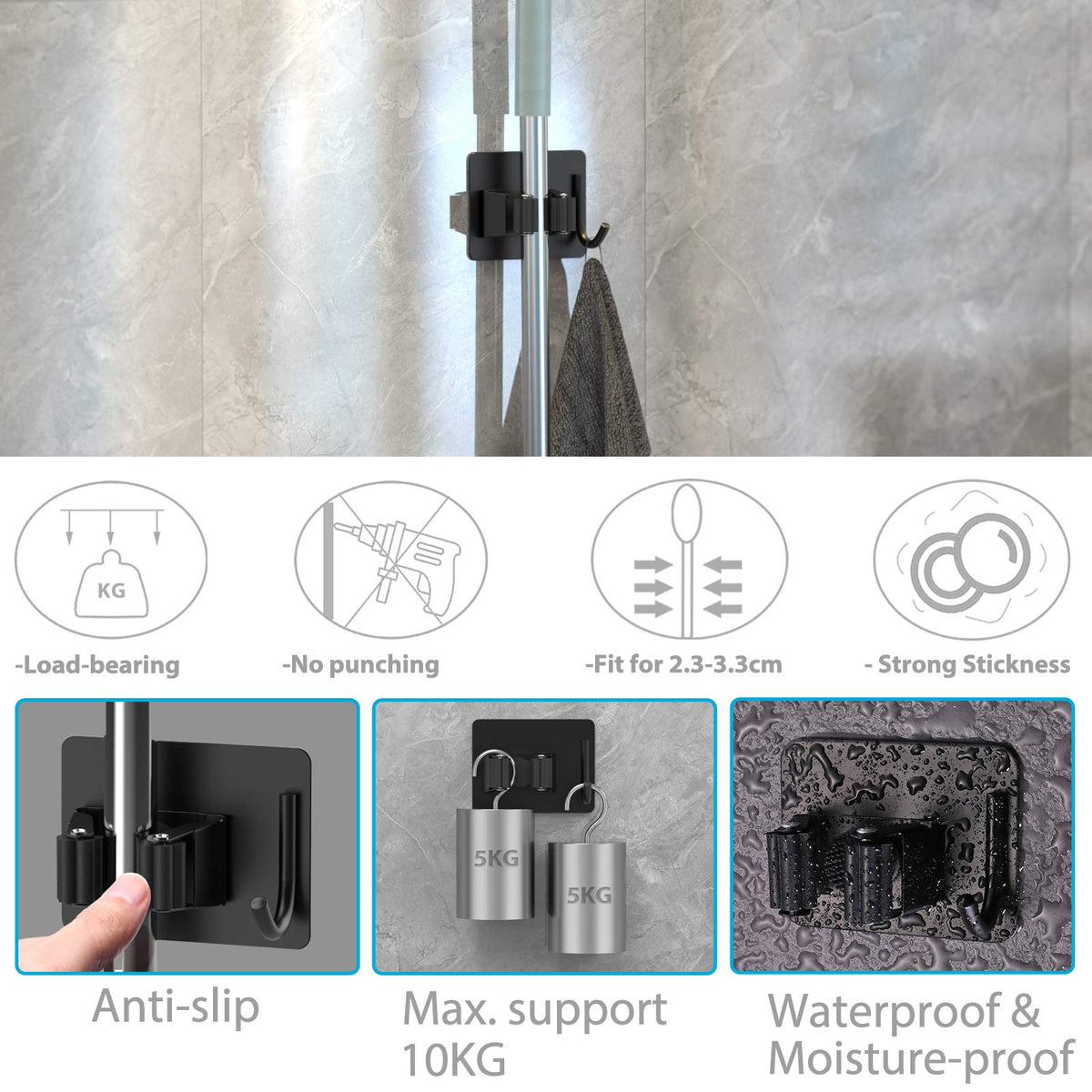 Broom Holder Wall Mount 4Pcs