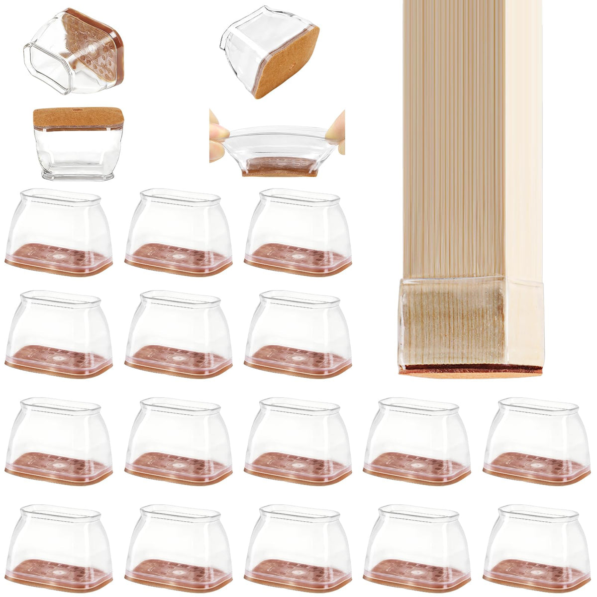 24 Pack Rectangle Chair Leg Floor Protectors for Hardwood Floors (24 Count)