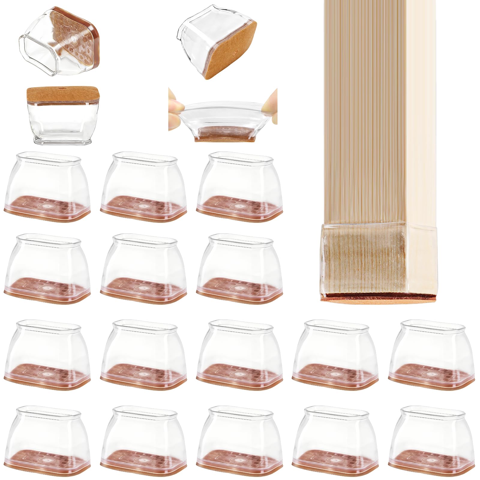 16 Pack Rectangle Chair Leg Floor Protectors for Hardwood Floors (16 Count)