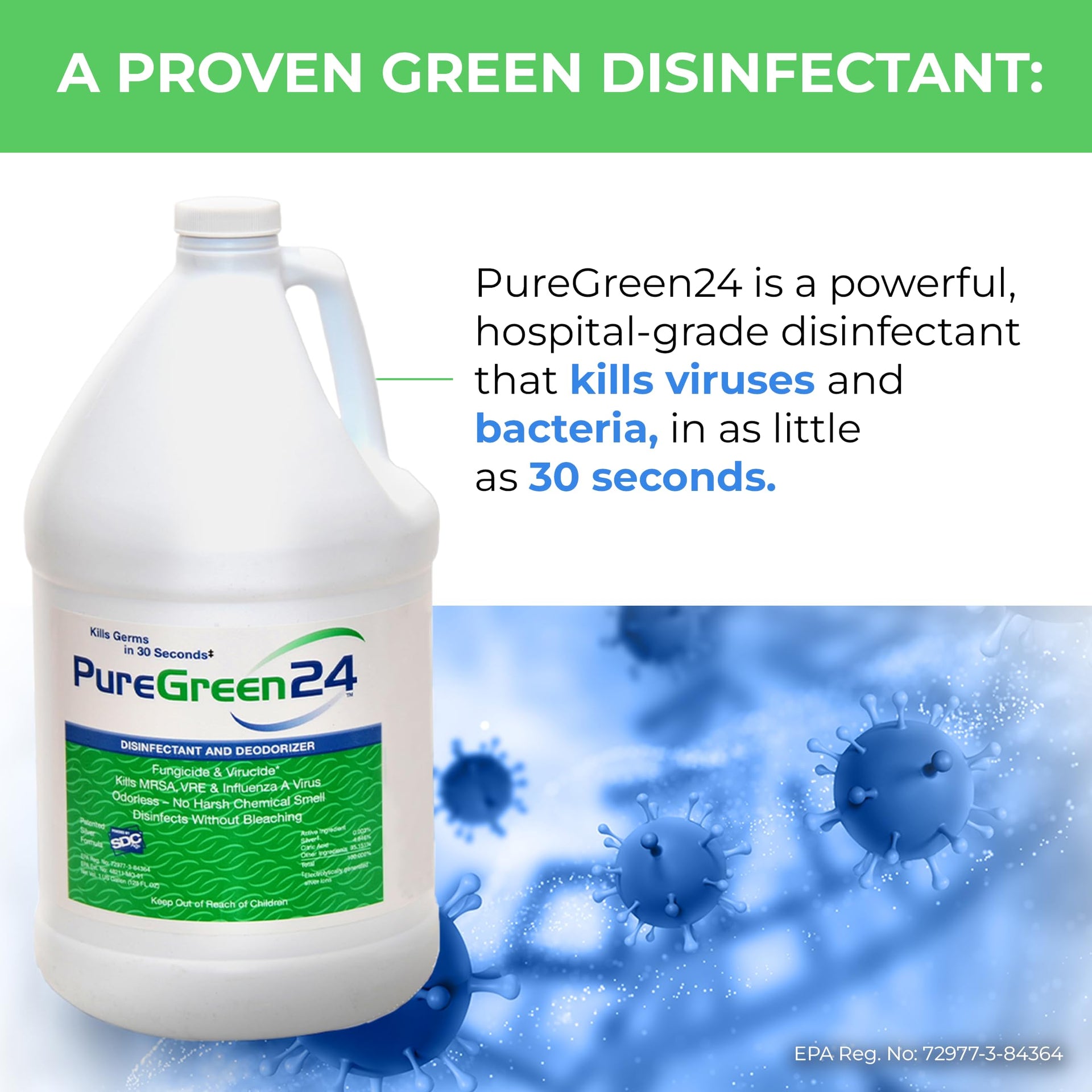 PureGreen24 Safe & Effective Disinfectant. Kills Deadly Germs including RSV COVID (256 Fl Oz)