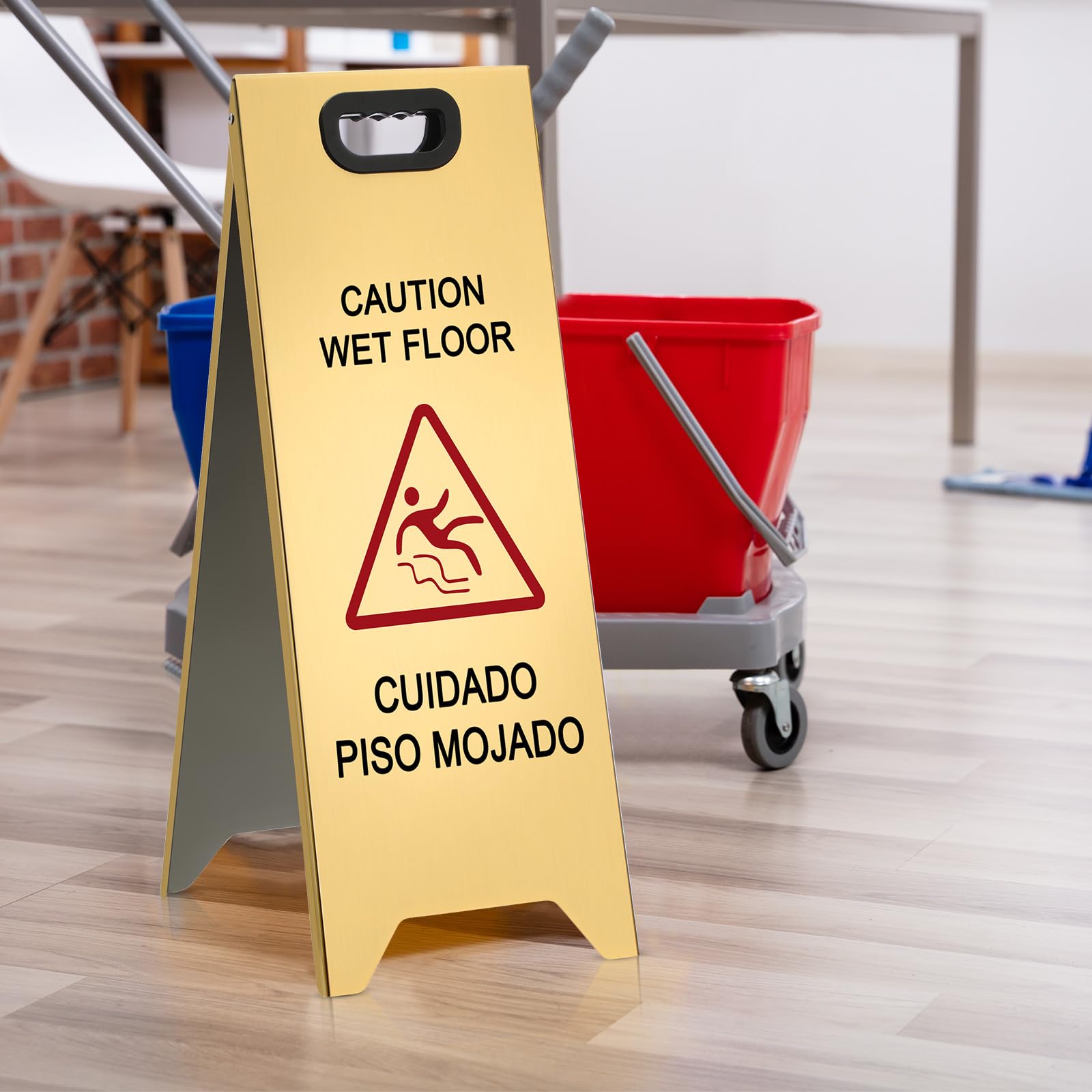 2 Pcs 24 Inch Stainless Steel Wet Floor Sign (2 Count)