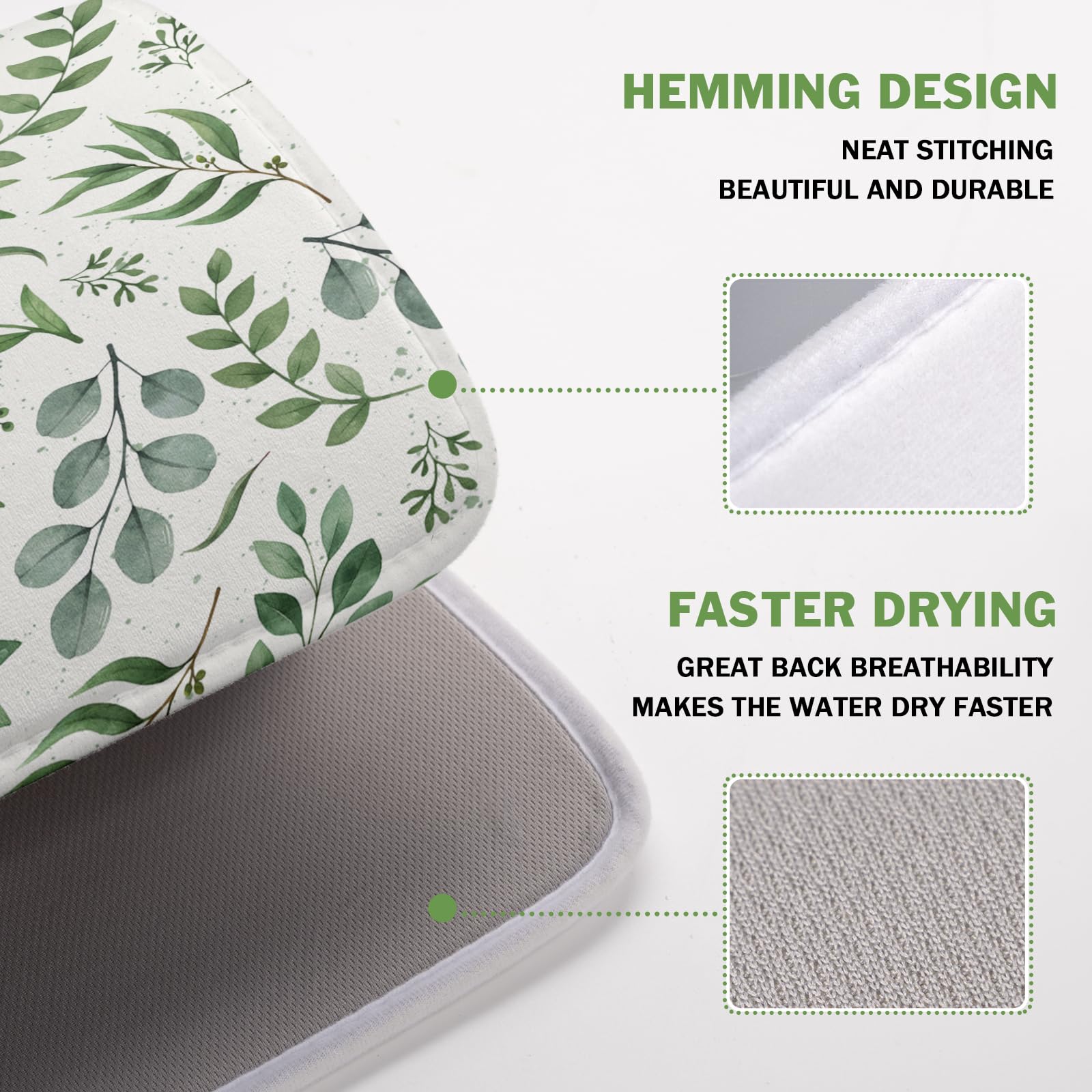 Sage Green Dish Drying Mat 16x18 In Absorbent Reversible Eucalyptus Leaves Plant Drying Mat Green Plant Dish Drying Rack Mat Spring Summer Themed Dish Drainer Mat for Kitchen Counter Coffee Bar