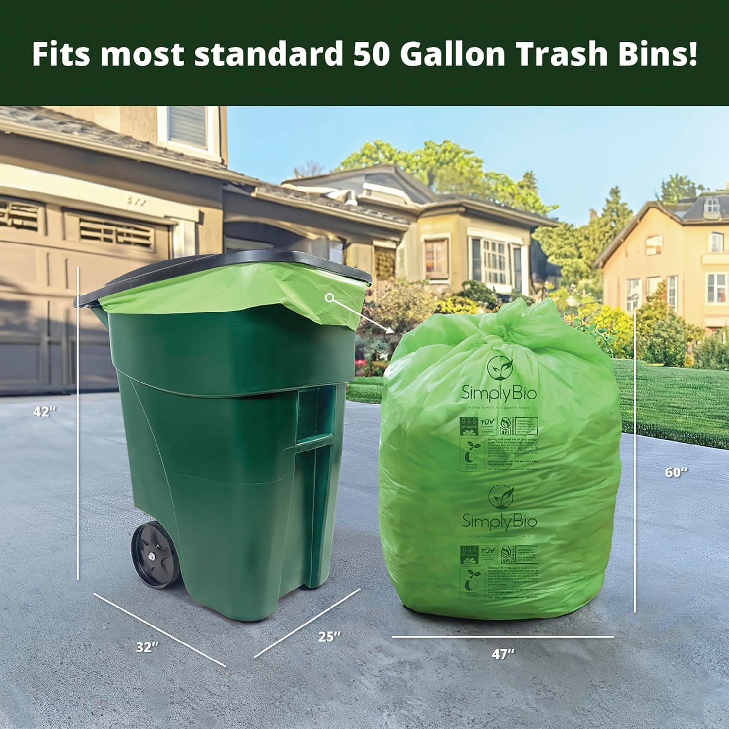 64 Gallon Compostable Trash Bags Flat (12 Count)