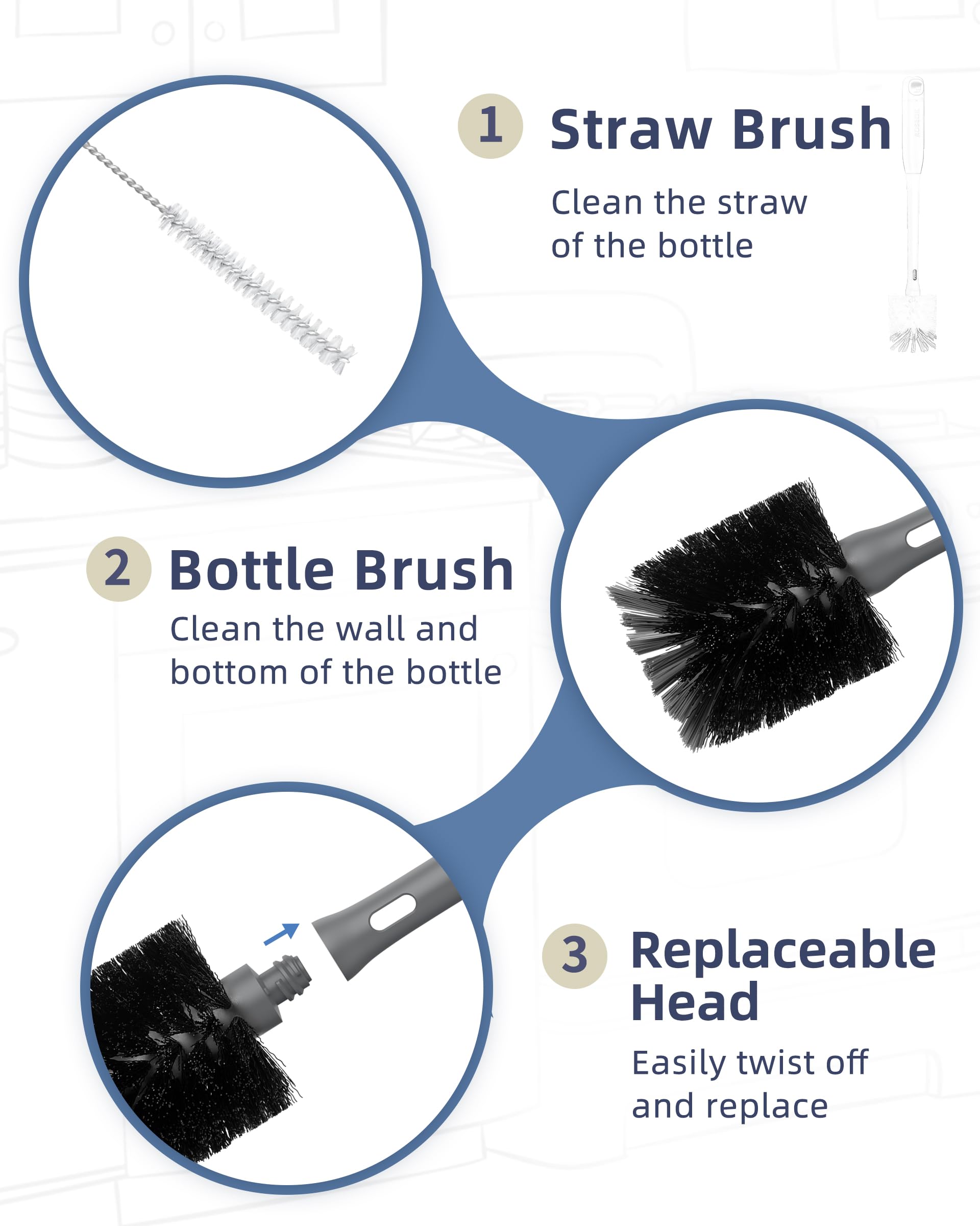 2 in 1 Bottle Brush with Straw Cleaner Brush