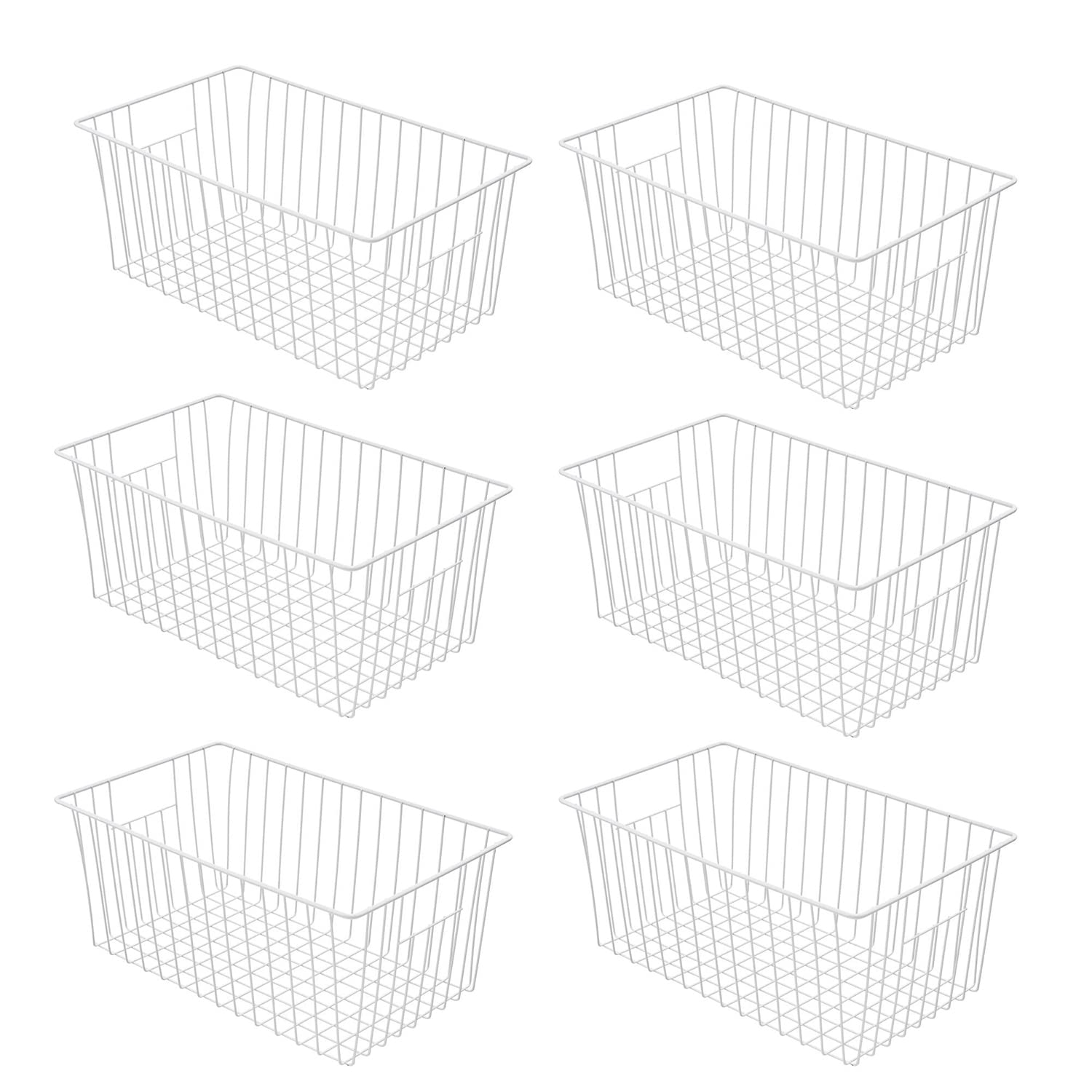 16inch Farmhouse Freezer Wire Baskets Organizer Storage Bins Large Organizer Baskets with Handles for Storage (6 Count)