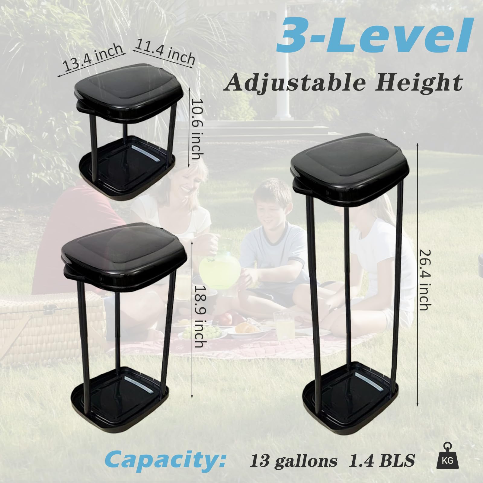 Collapsible Trash Bag Holder Portable Garbage Bin Holder Stand for Kitchen Outside High Capacity Plastic Outdoor Trash Can with Lid for Parties and Camping