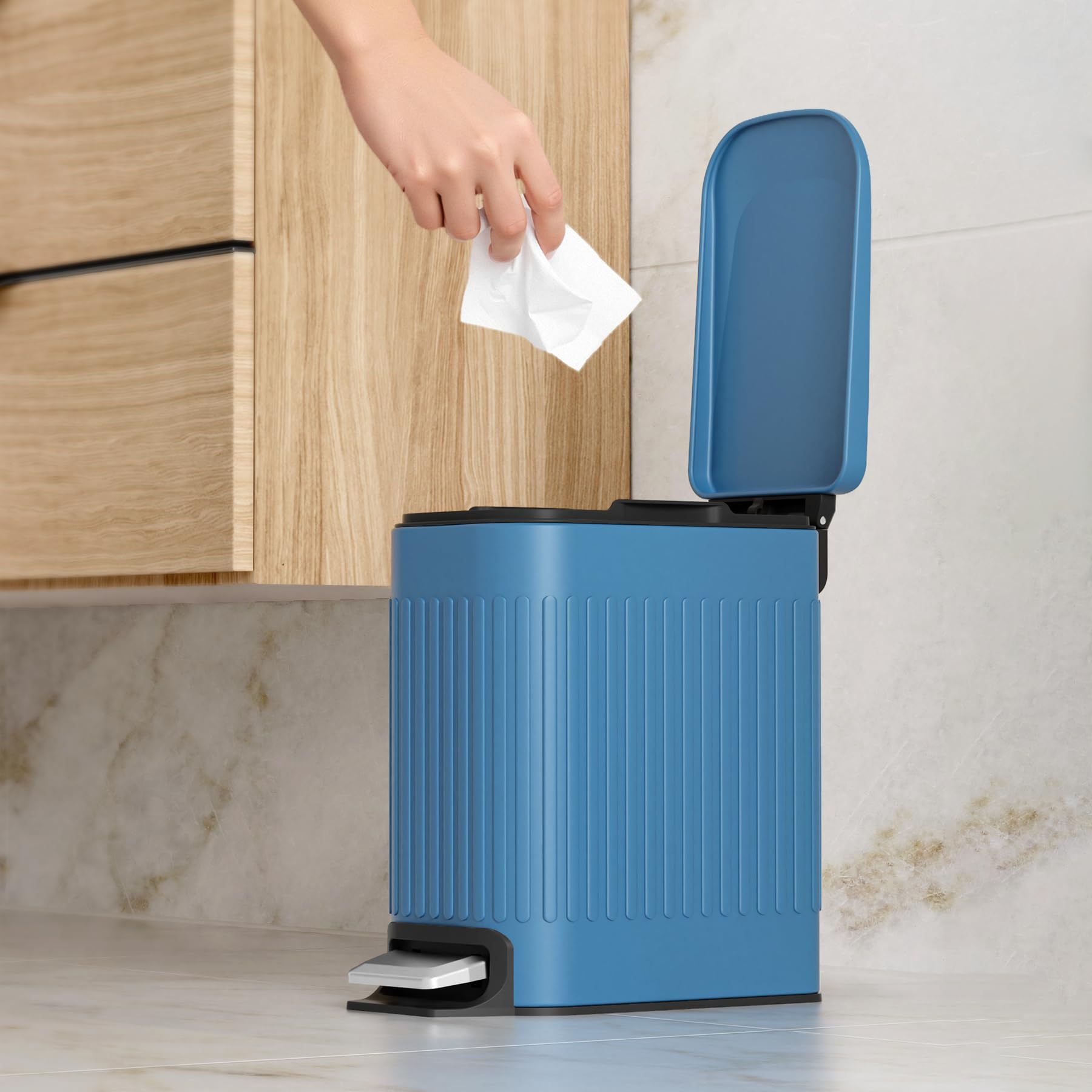 Slim Bathroom Trash Can with Lid Soft Close & Pedal