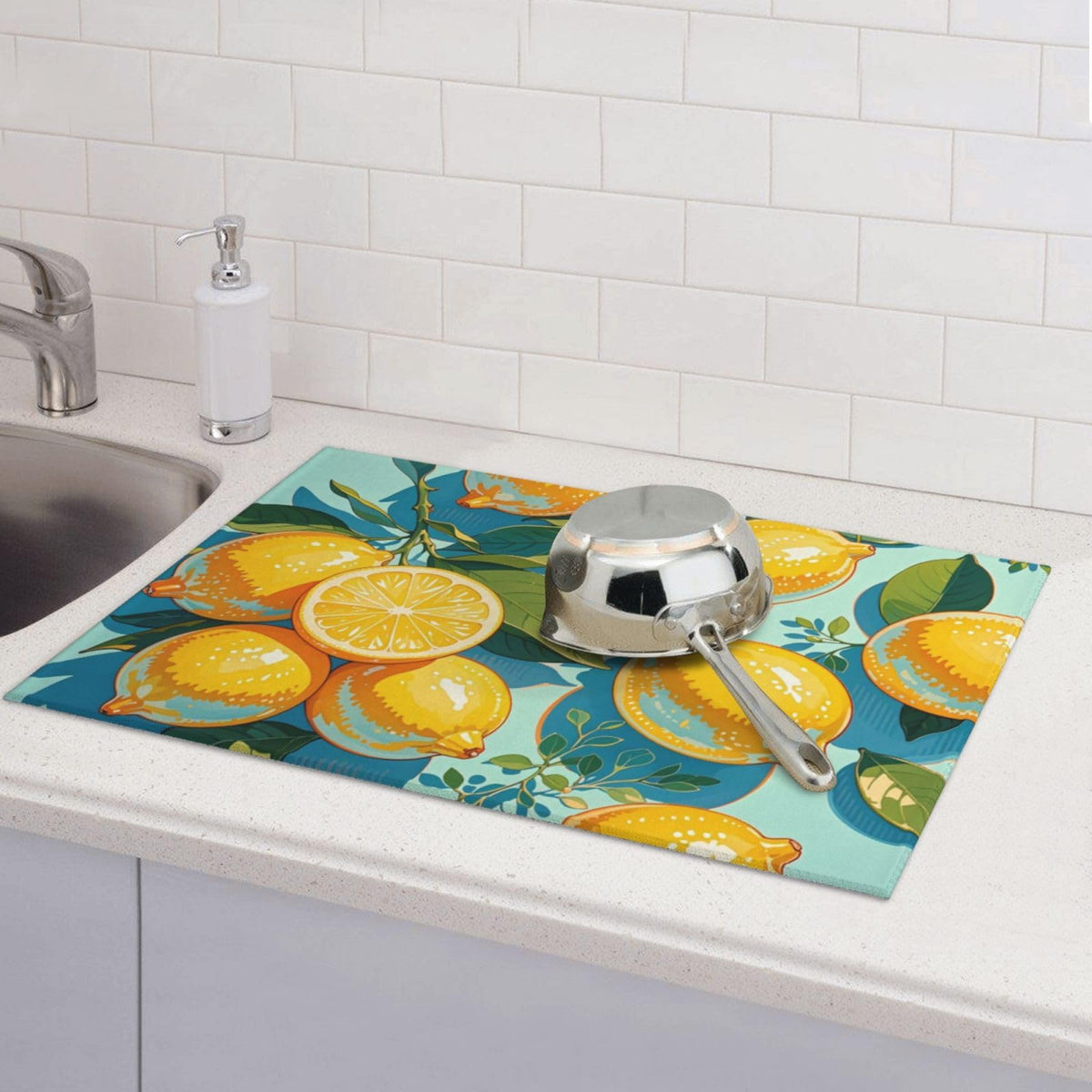 lemon Dish Drying Mat Highly Absorbent Double