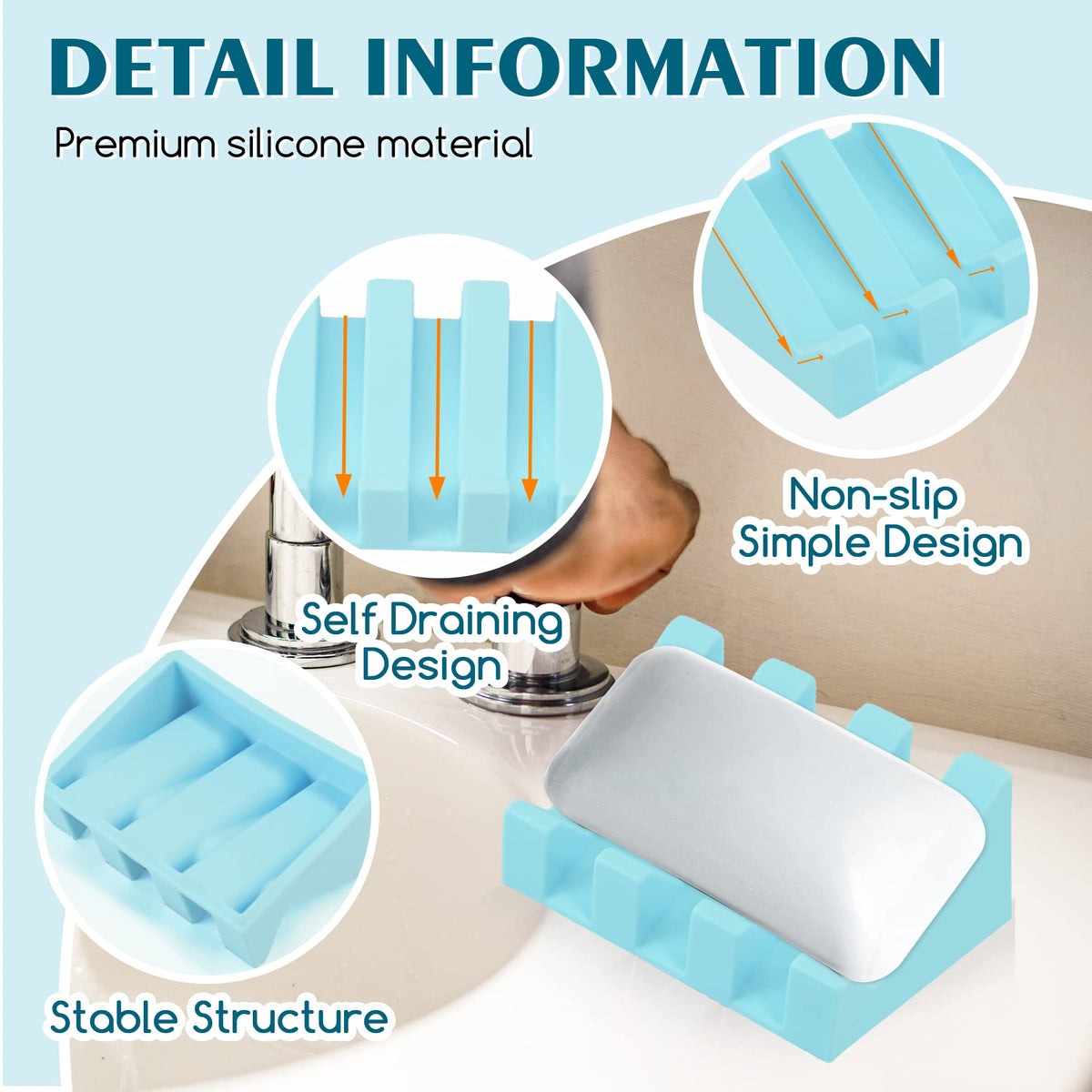 Silicone Soap Dish Self Draining for Shower & Kitchen (2 Count)