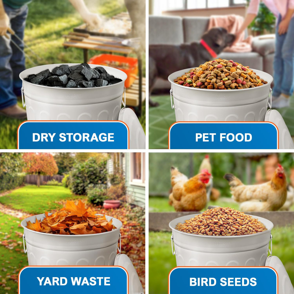 13 Gallon Metal Trash Can with Lid Outdoor Vintage Trash Can Steel Retro Garbage Can for Kitchen Farmhouse Rustic Bird Seed Storage Pet Food Cute Bucket