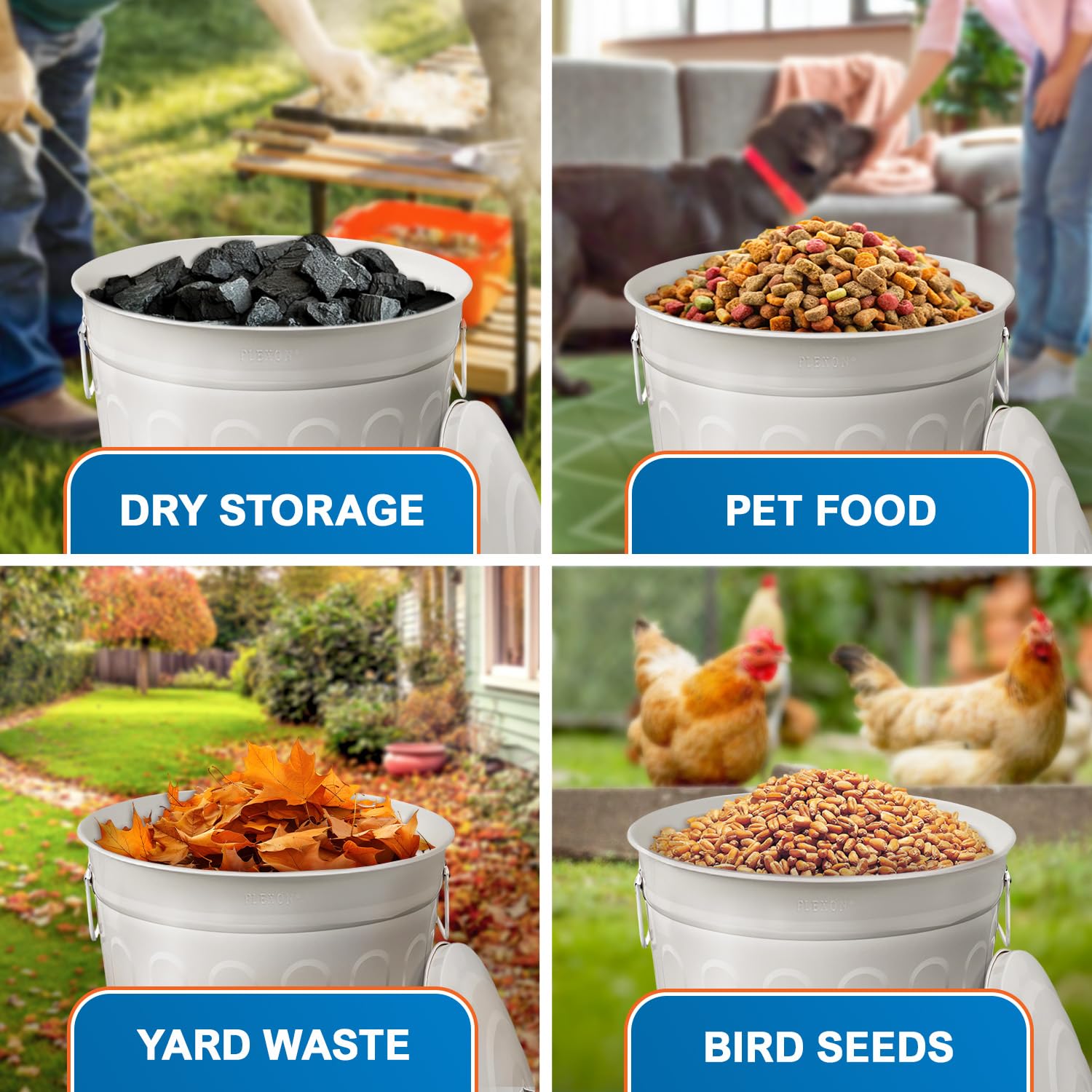 13 Gallon Metal Trash Can with Lid Outdoor Vintage Trash Can Steel Retro Garbage Can for Kitchen Farmhouse Rustic Bird Seed Storage Pet Food Cute Bucket (2 Count)
