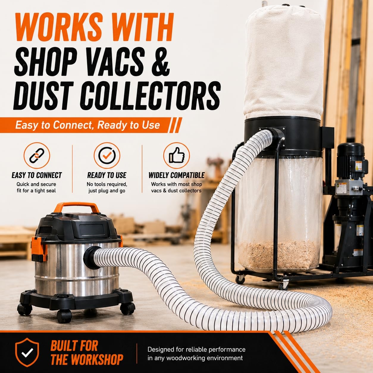 2-1/2"x10' Clear PVC Dust Collection Hose, 2.5 Inch Collection Hose