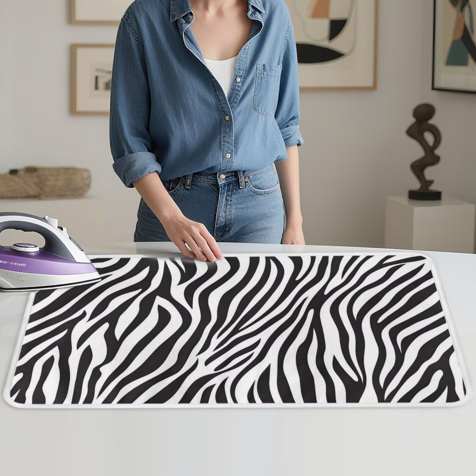 Zebra Print Ironing Mat Portable Iron Pad Magnetic Cover and Padding for Top of Washer