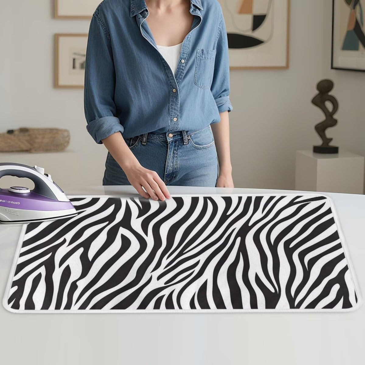 Zebra Print Ironing Mat Portable Iron Pad Magnetic Cover and Padding for Top of Washer