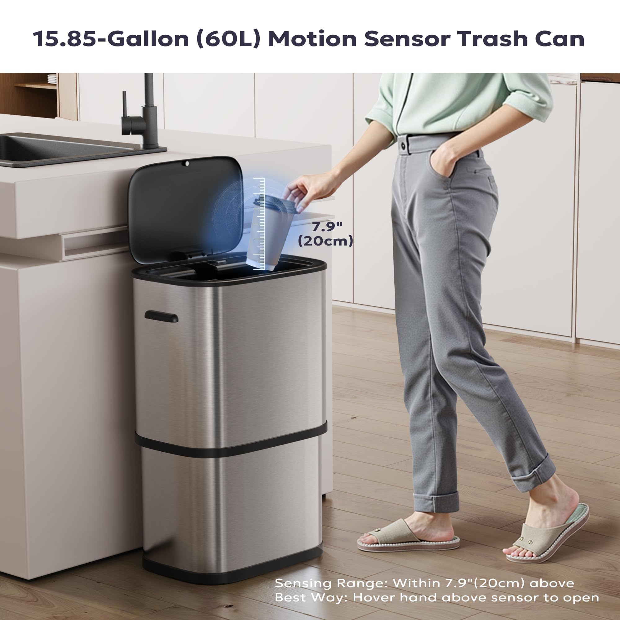 16 Gallon 60L Kitchen Trash Can