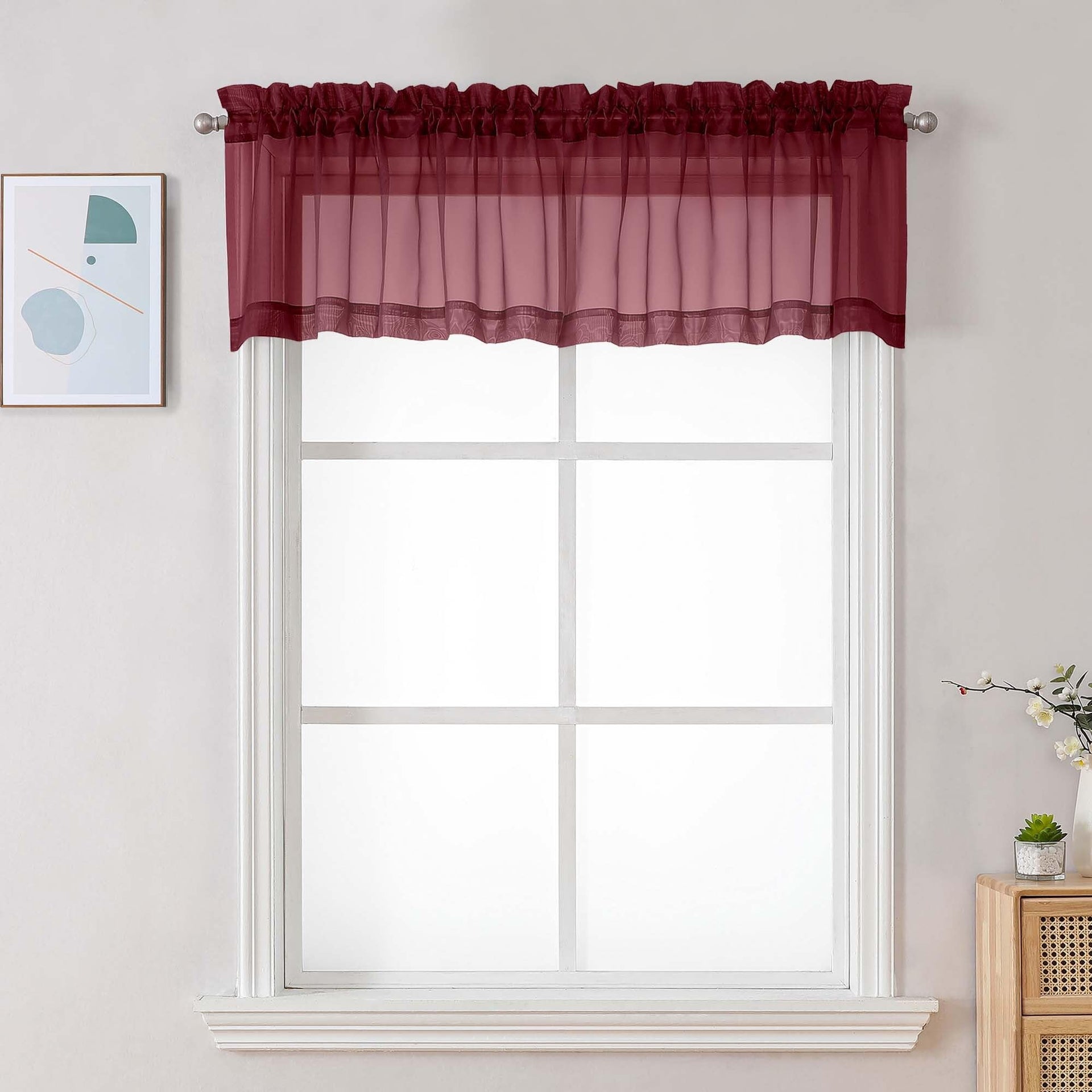 Burgundy Sheer Valances for Windows (2 Count)
