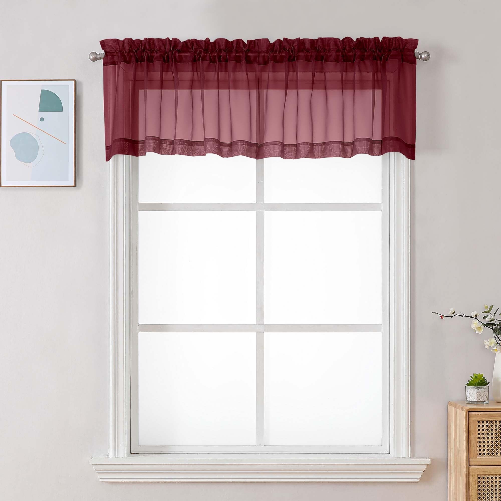 Burgundy Sheer Valances for Windows (2 Count)