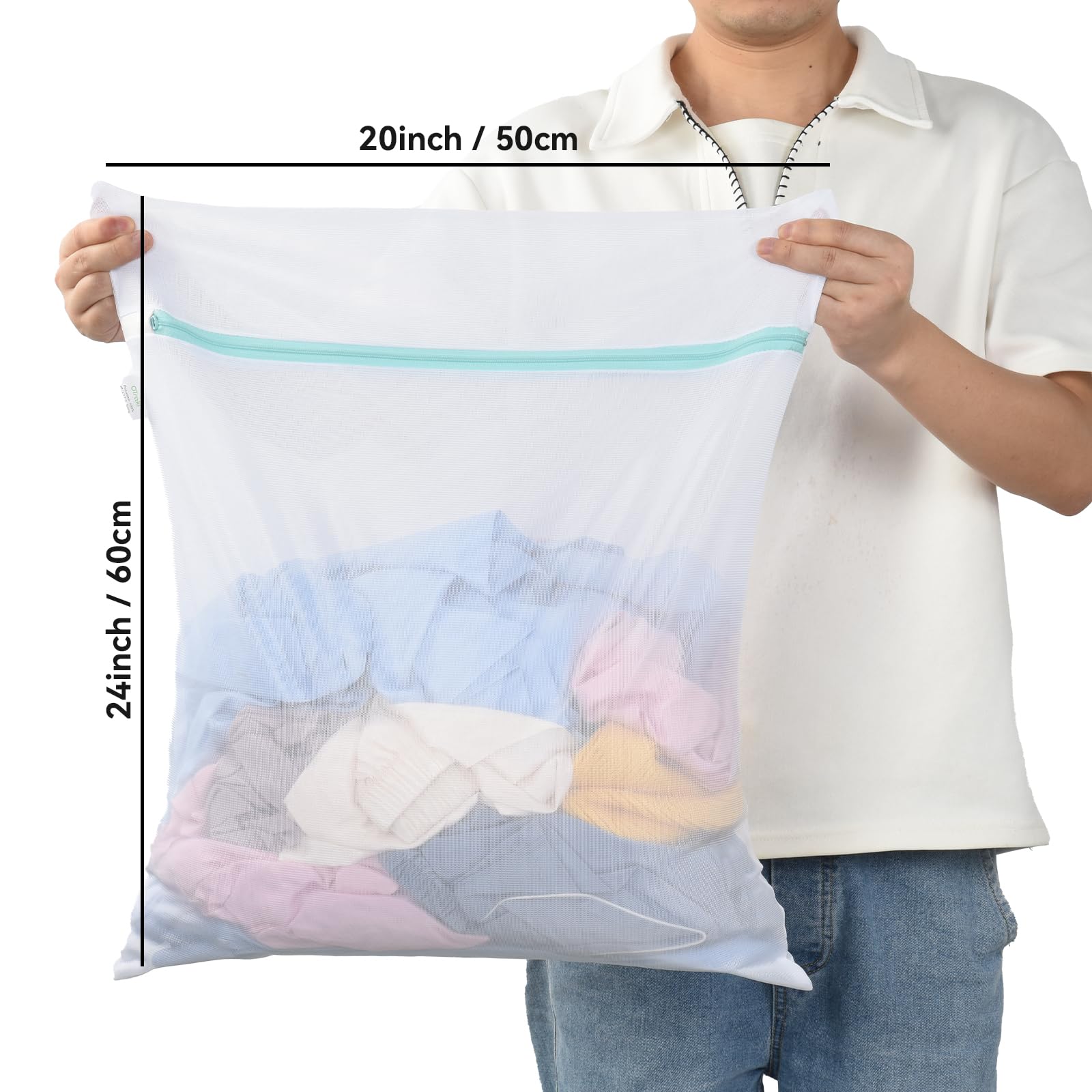 Mesh Laundry Bag for Delicates 20x24 inch Mesh Wash Bag for Washing Machine Zippered Net Laundry Bag for Bra Underwear College Dorm Home Don't Drying