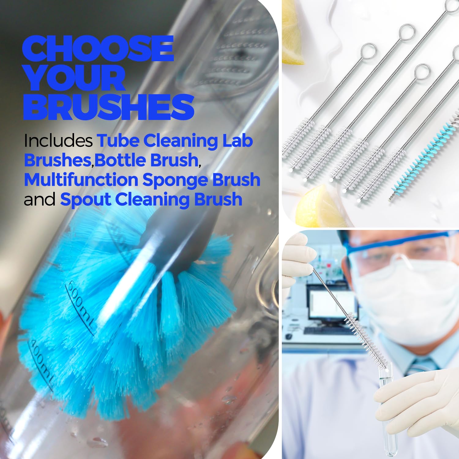 Bottle Brush Tube Cleaning Lab Set with Long Handle (11 Count)
