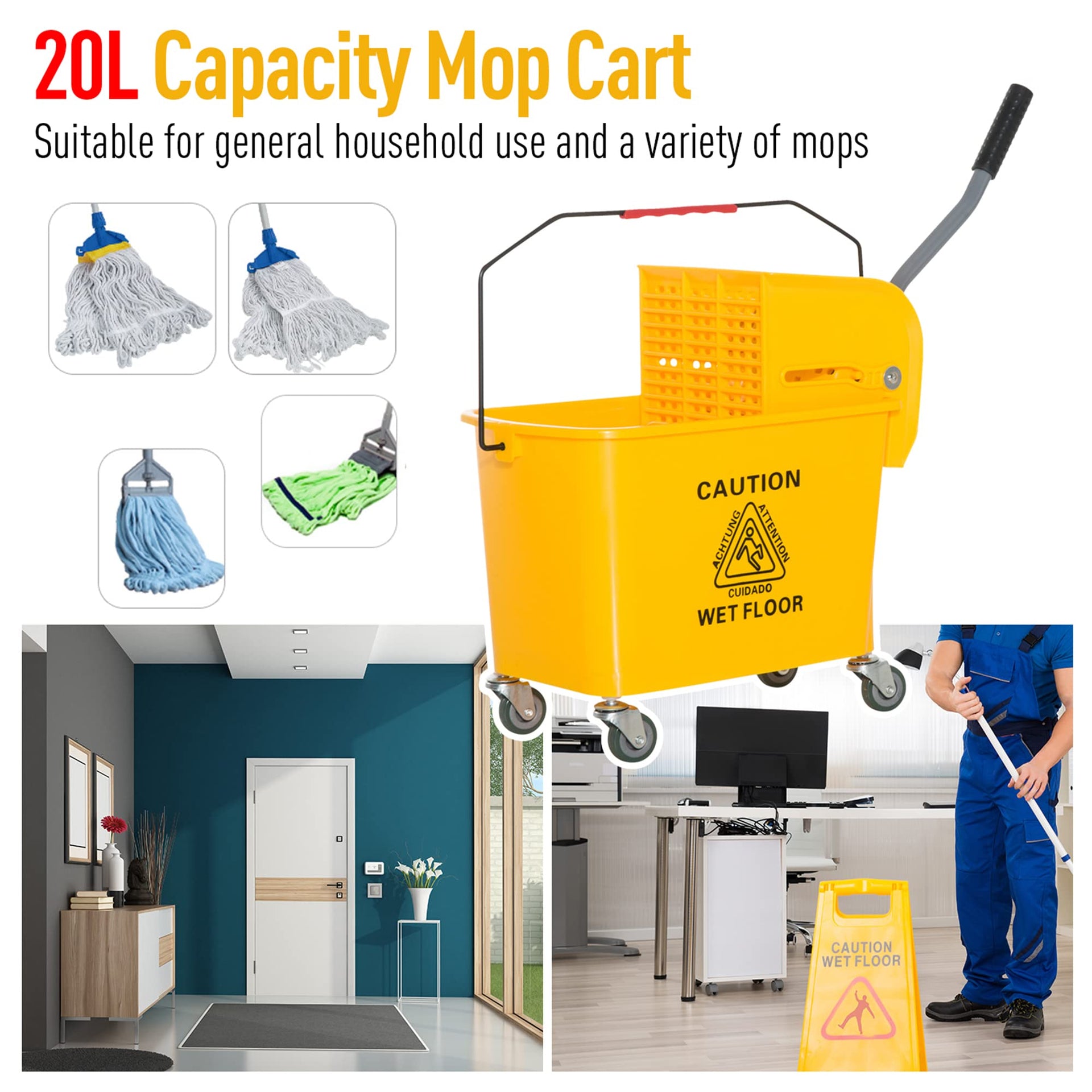 Compact Mop Bucket with Wringer on Wheels for Floor Cleaning
