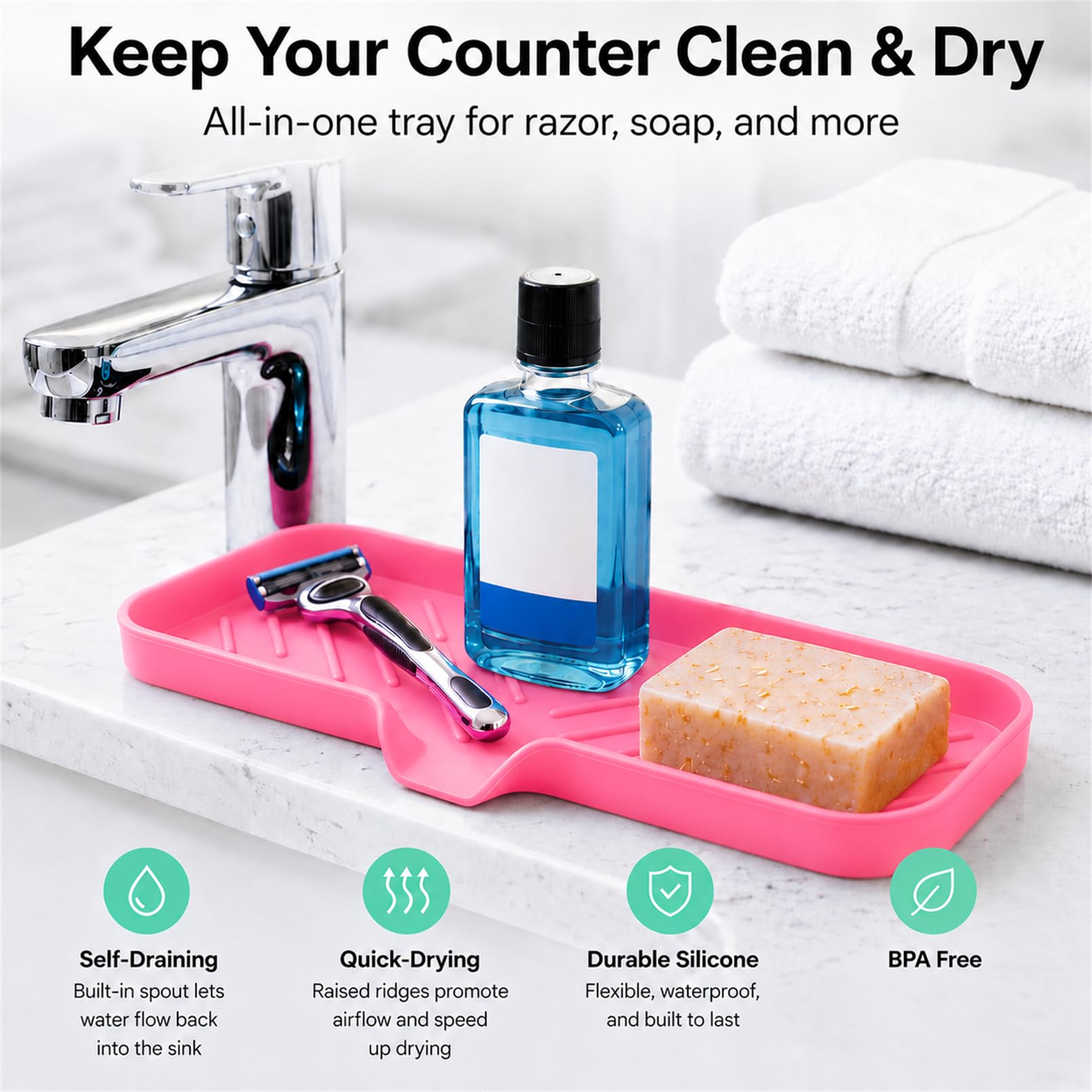 Silicone Soap Dish with Drain Spout