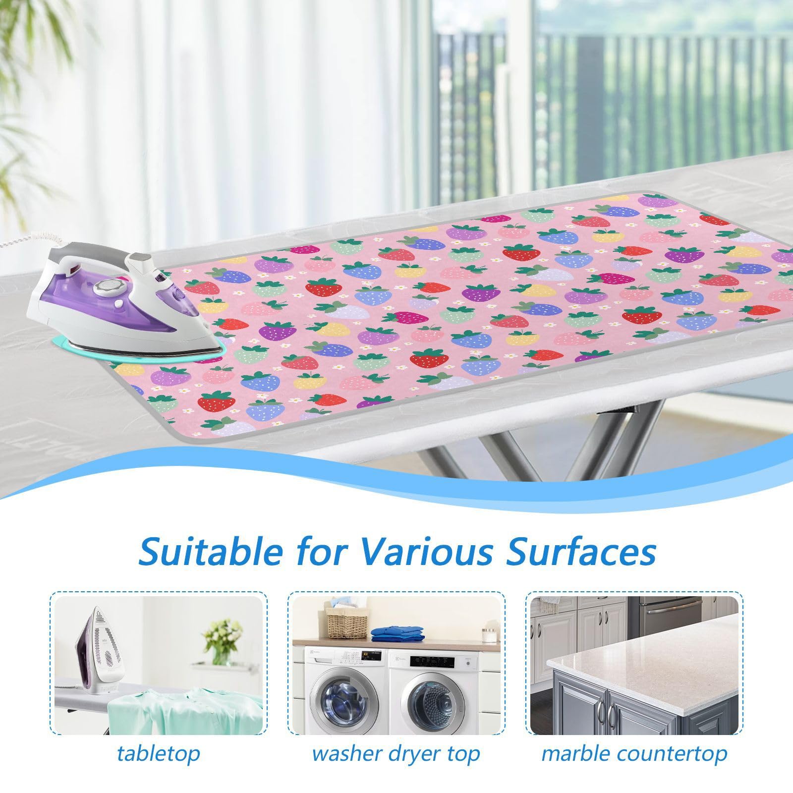 Ironing Mat Portable Ironing Pad Blanket with Silicone Iron Rest for Table Top Travel Heat Resistant Double