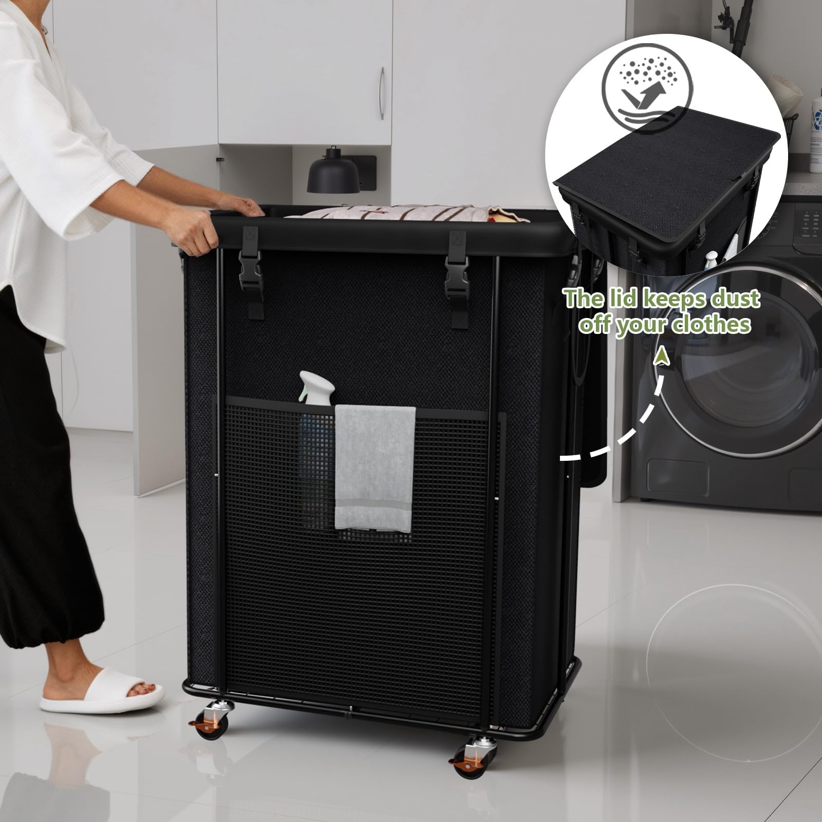 220L Laundry Hamper with Lid & Wheels