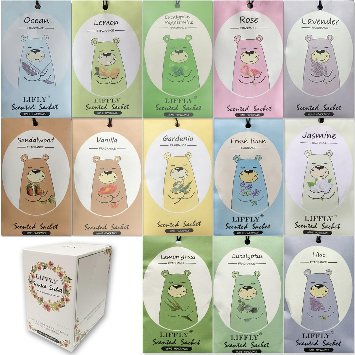 14 Packs Scented Sachets Bags for Drawers and Closets 13 Scents Gift Box (14 Count)
