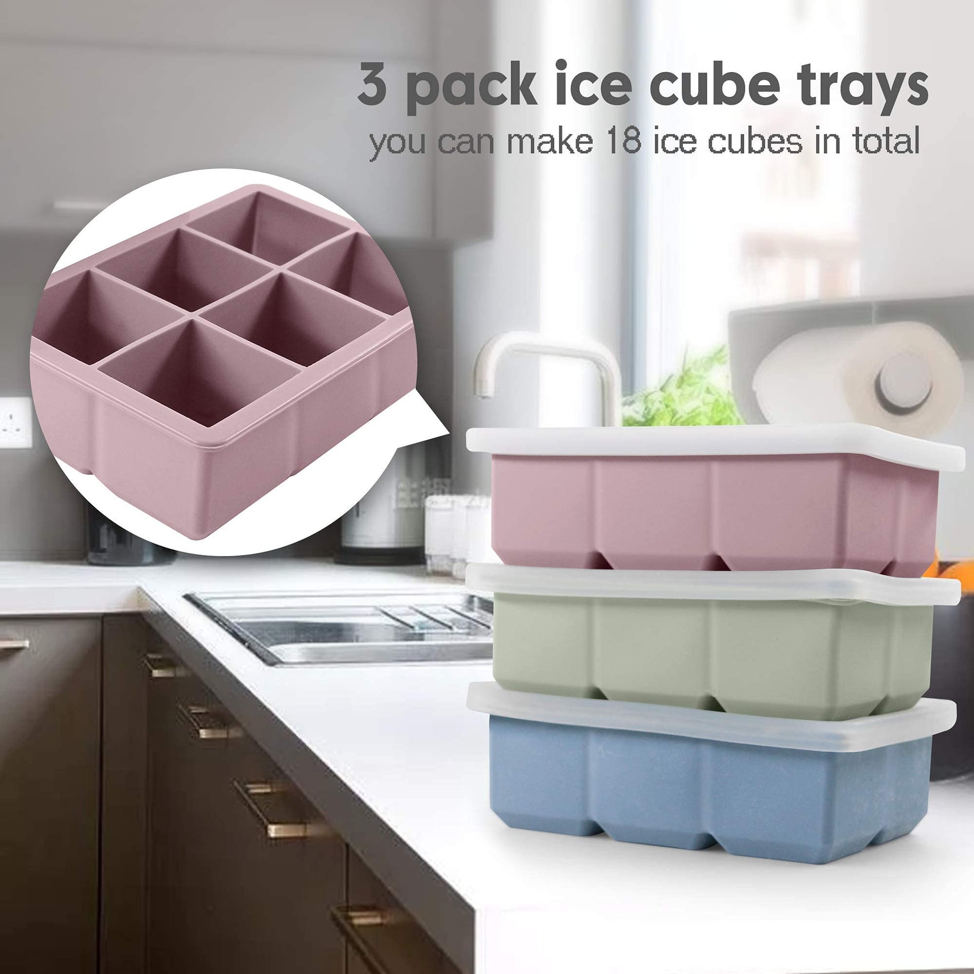 Silicone Ice Cube Trays 3 Pack (3 Count)