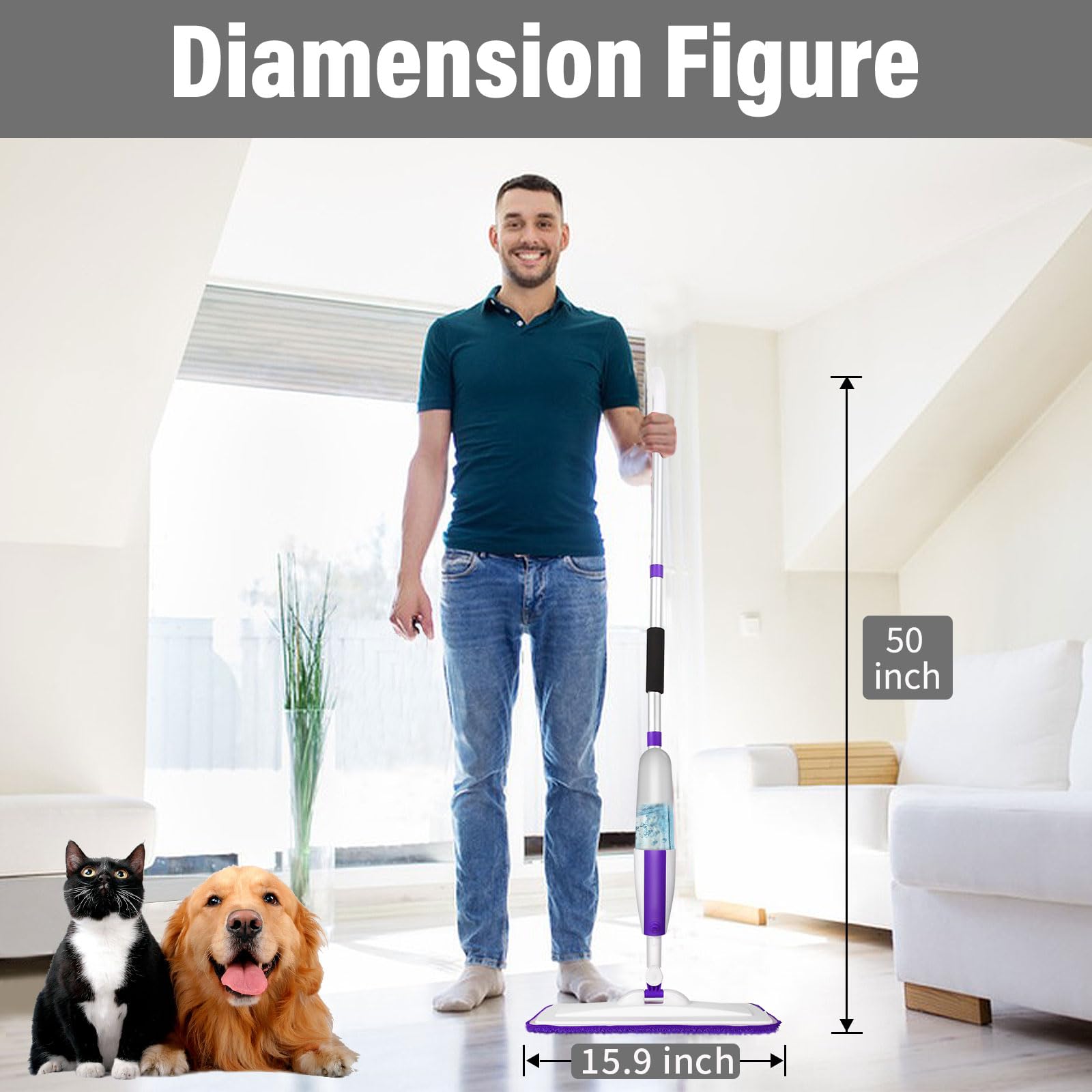 Microfiber Hardwood Floor Spray Mop with 3 Pads & Refillable Bottle