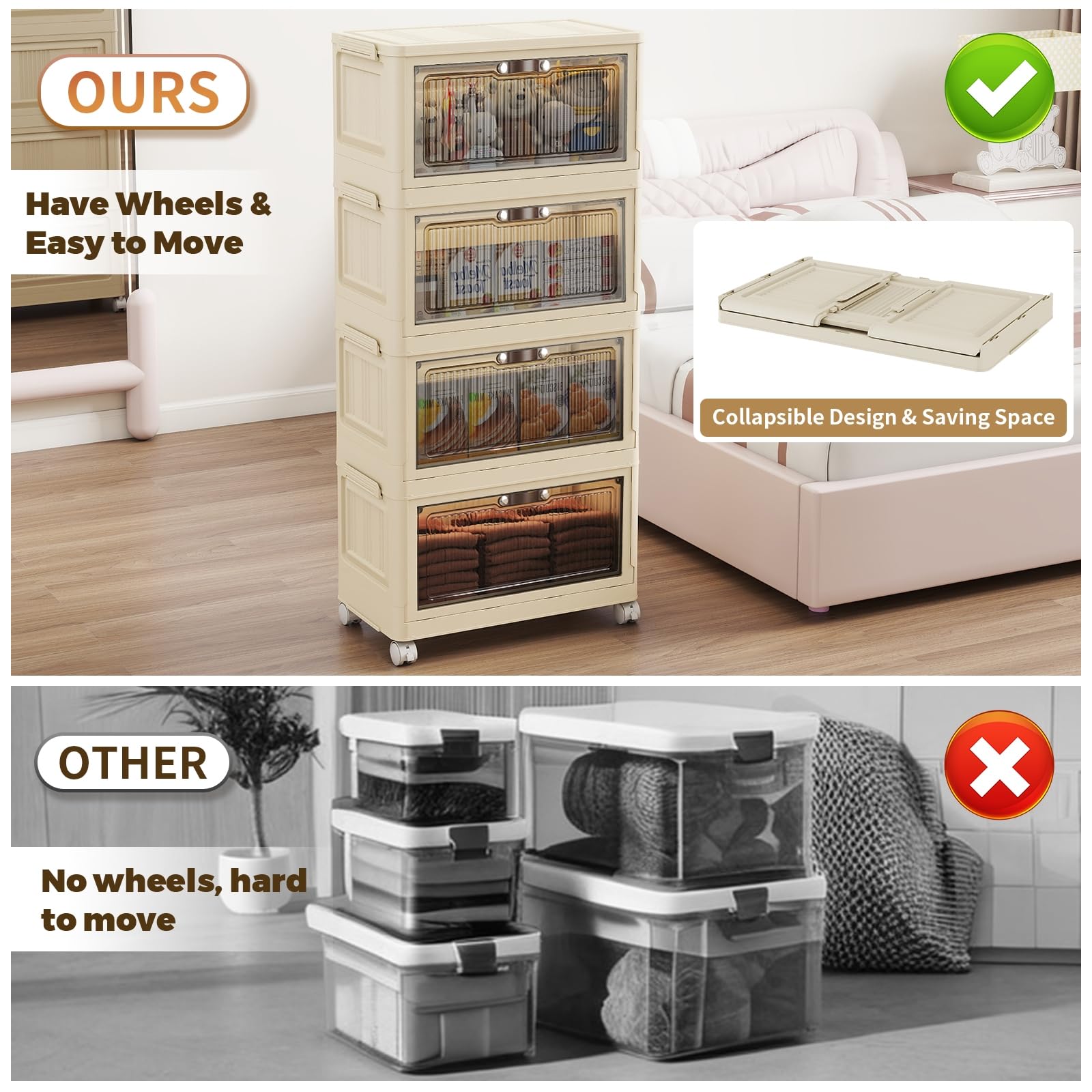 4 Tier Stackable Storage Bins with Lid and Wheels (3 Count)