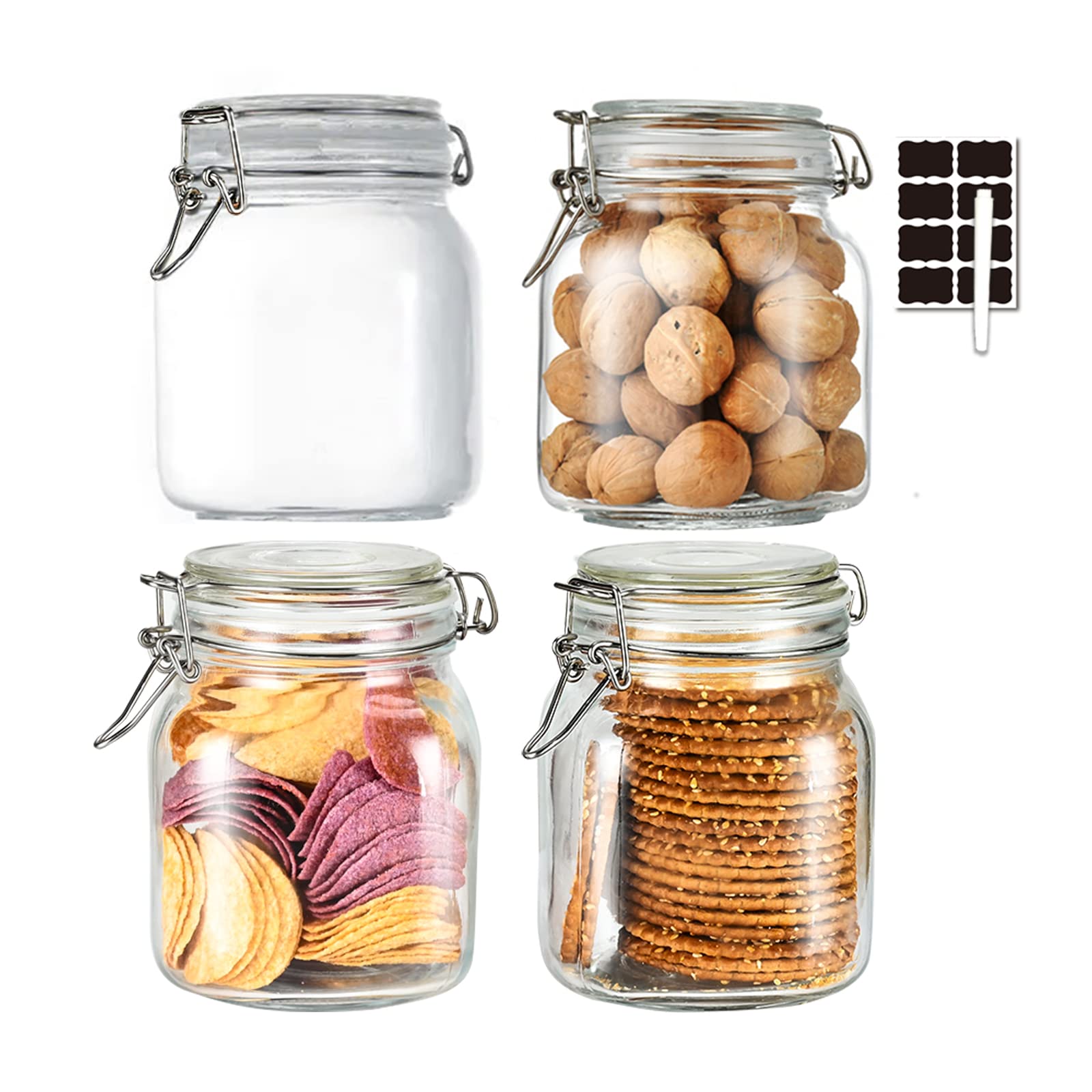 32oz Glass Food Storage Jars with Airtight Clamp Lids (32 Count)