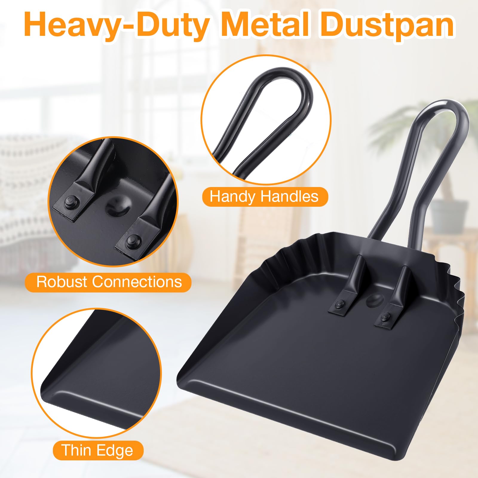 4 Pack 12 inch Heavy Duty Metal Dustpan Large Wide Dust Pans for Household Handheld Wide Scooper and Debris Cleaning Tool Ideal for Home and Commercial Use (4 Count)